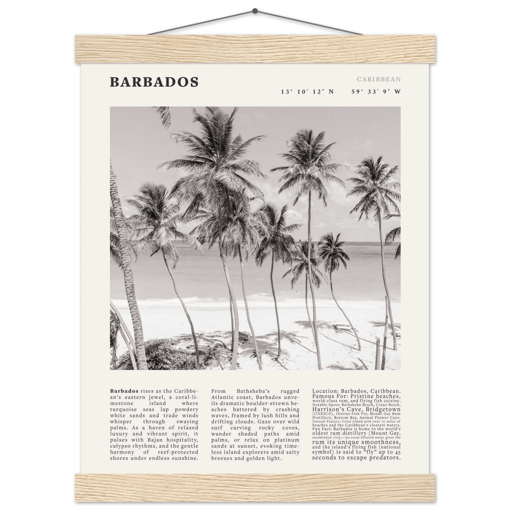 Barbados Poster Black and White – Vintage Caribbean Palm Beach Print (Digital & Printed Options) - Evergreen Posters