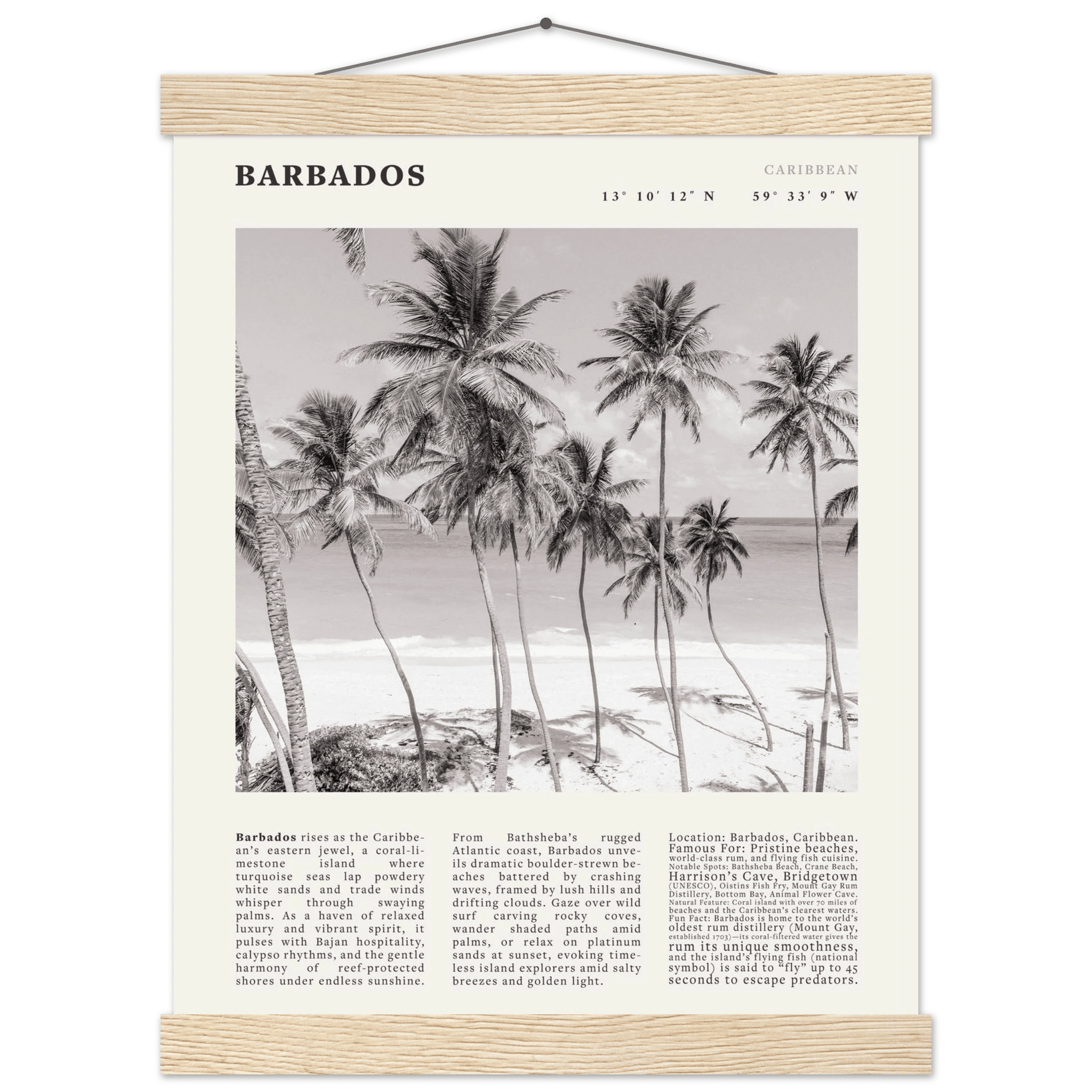 Barbados Poster Black and White – Vintage Caribbean Palm Beach Print (Digital & Printed Options) - Evergreen Posters