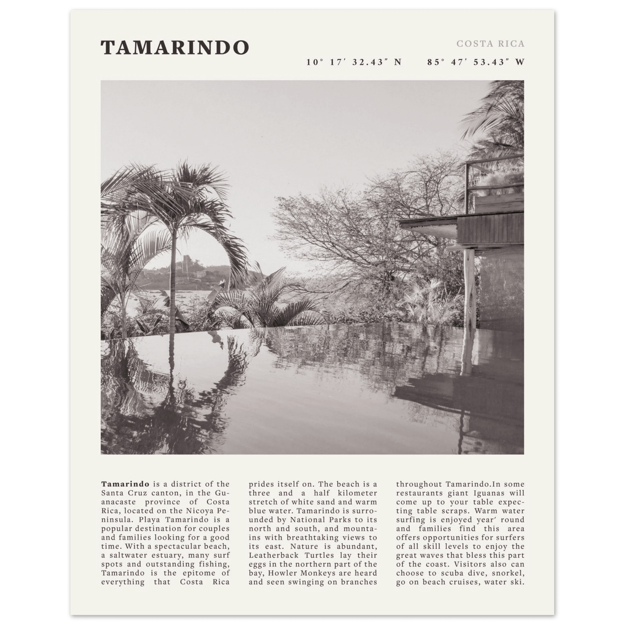 Tamarindo Poster | Black & White Costa Rica Beach Wall Art | Surf Travel Print - Evergreen Posters