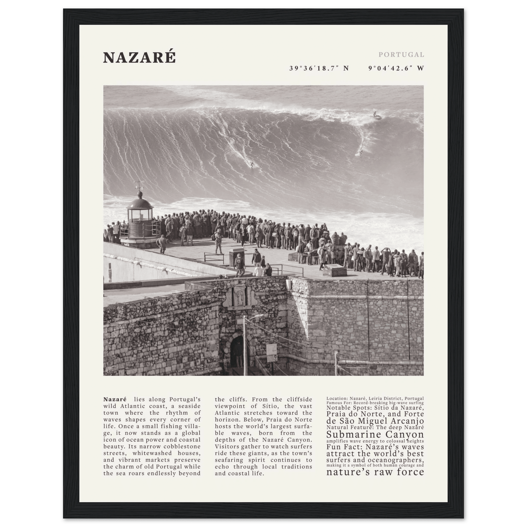 Nazaré Portugal Poster Black and White – Vintage Big Waves Surf Print (Digital & Printed Options) - Evergreen Posters