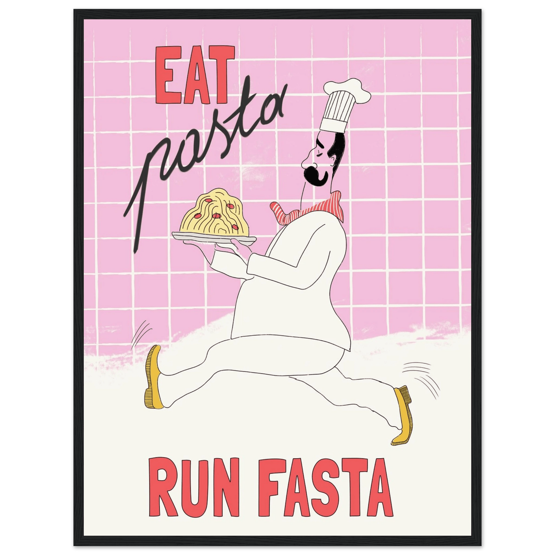 Eat Pasta Run Fasta Poster – Playful Kitchen Wall Art Print (Light Pink) - Evergreen Posters