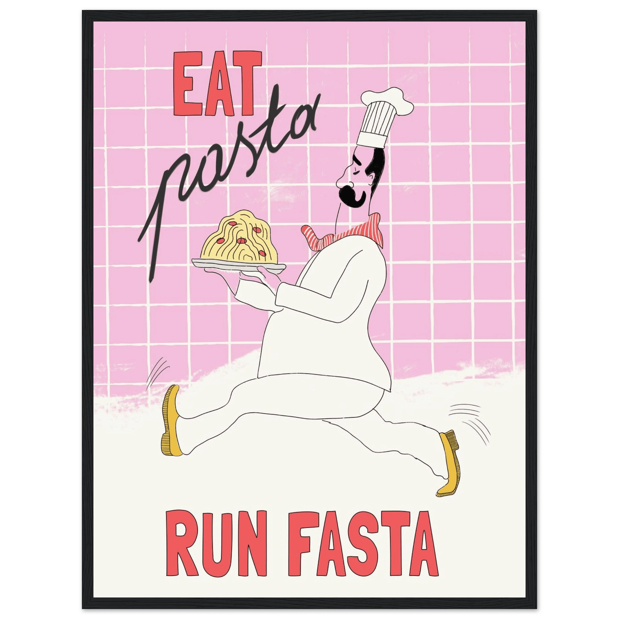 Eat Pasta Run Fasta Poster – Playful Kitchen Wall Art Print (Light Pink) - Evergreen Posters