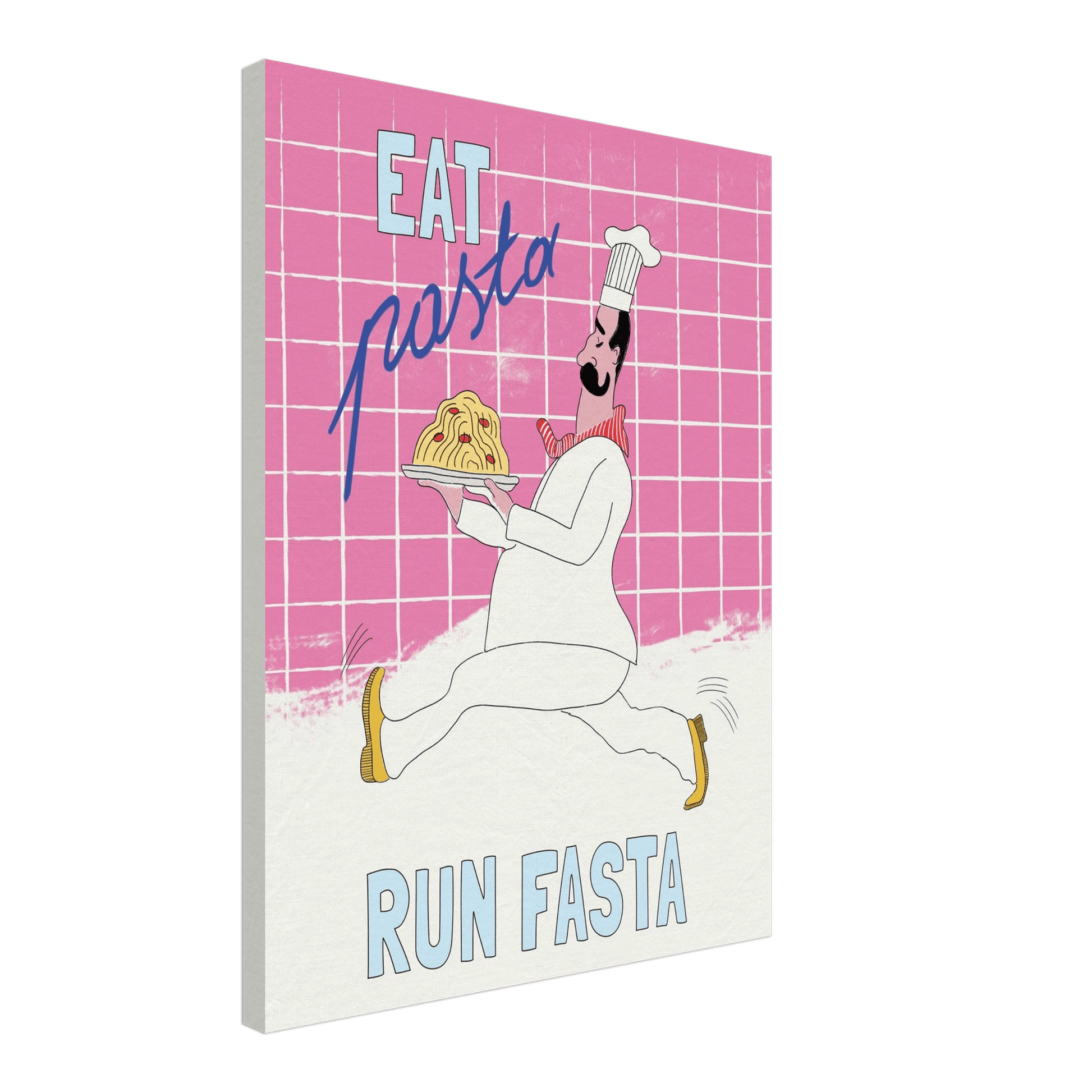 Eat Pasta Run Fasta Poster – Playful Kitchen Wall Art Print (Pink Edition) - Evergreen Posters
