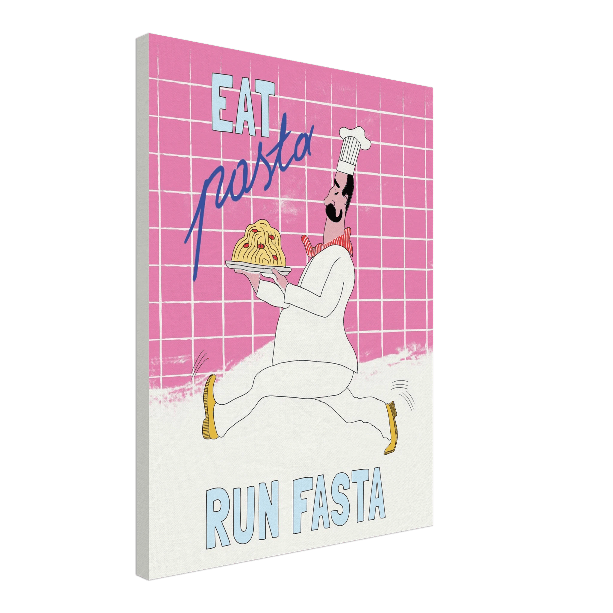 Eat Pasta Run Fasta Poster – Playful Kitchen Wall Art Print (Pink Edition) - Evergreen Posters