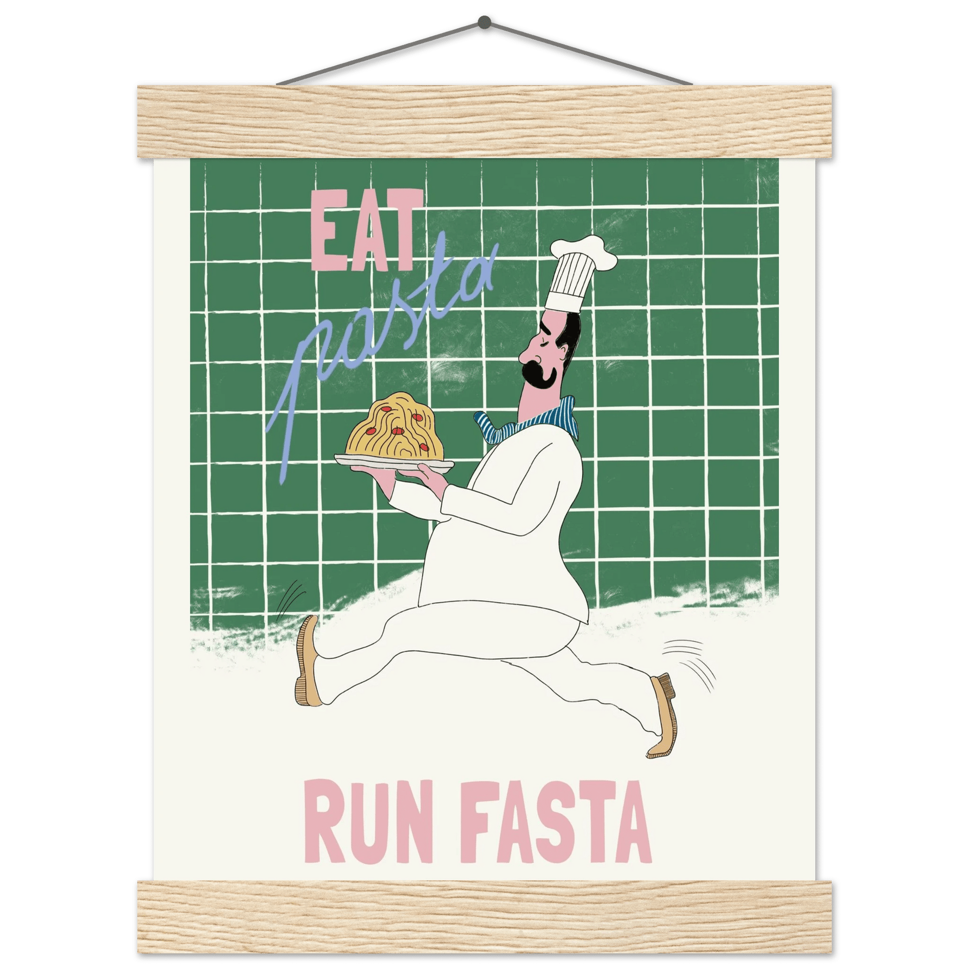Eat Pasta Run Fasta Poster – Playful Kitchen Wall Art Print (Green Edition) - Evergreen Posters