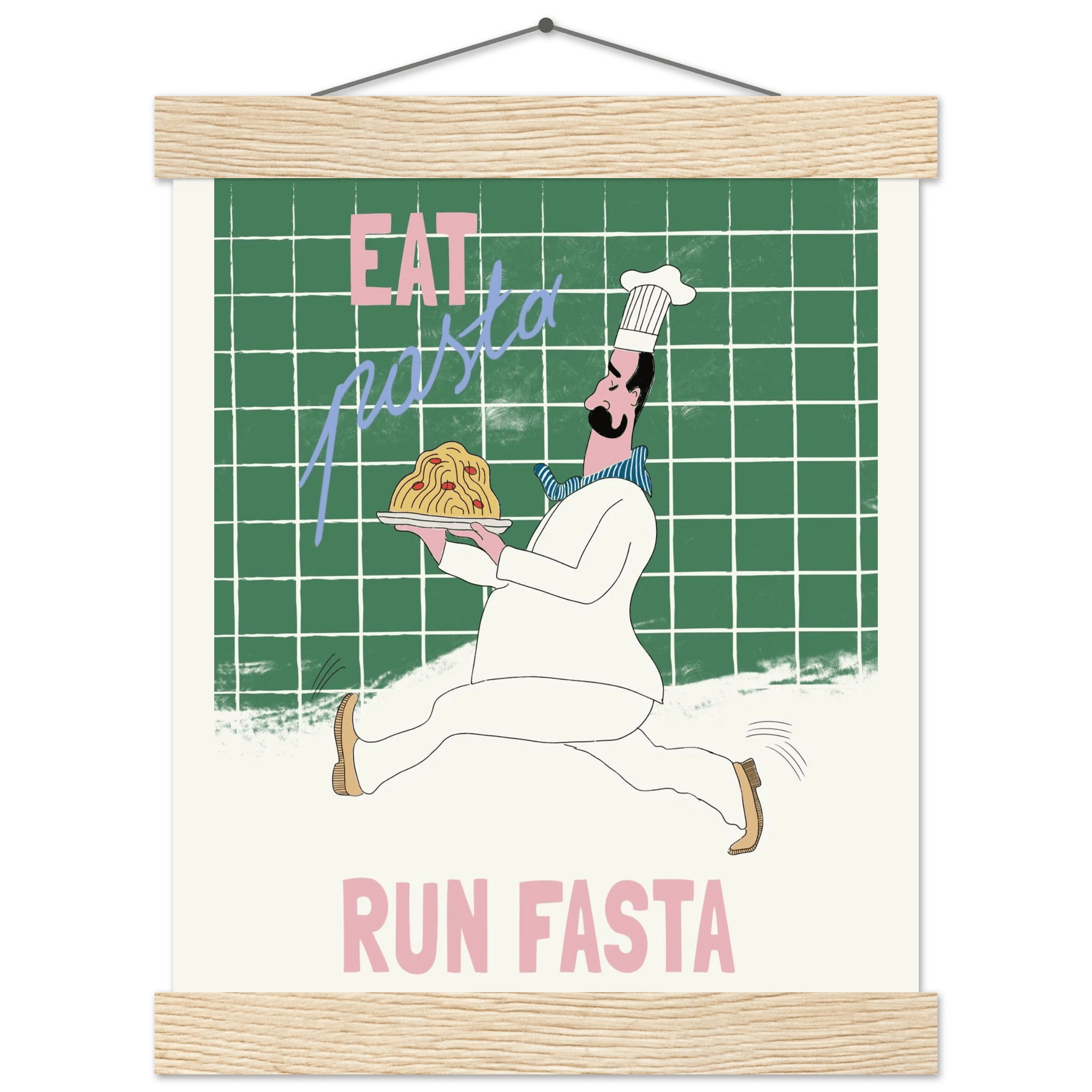 Eat Pasta Run Fasta Poster – Playful Kitchen Wall Art Print (Green Edition) - Evergreen Posters