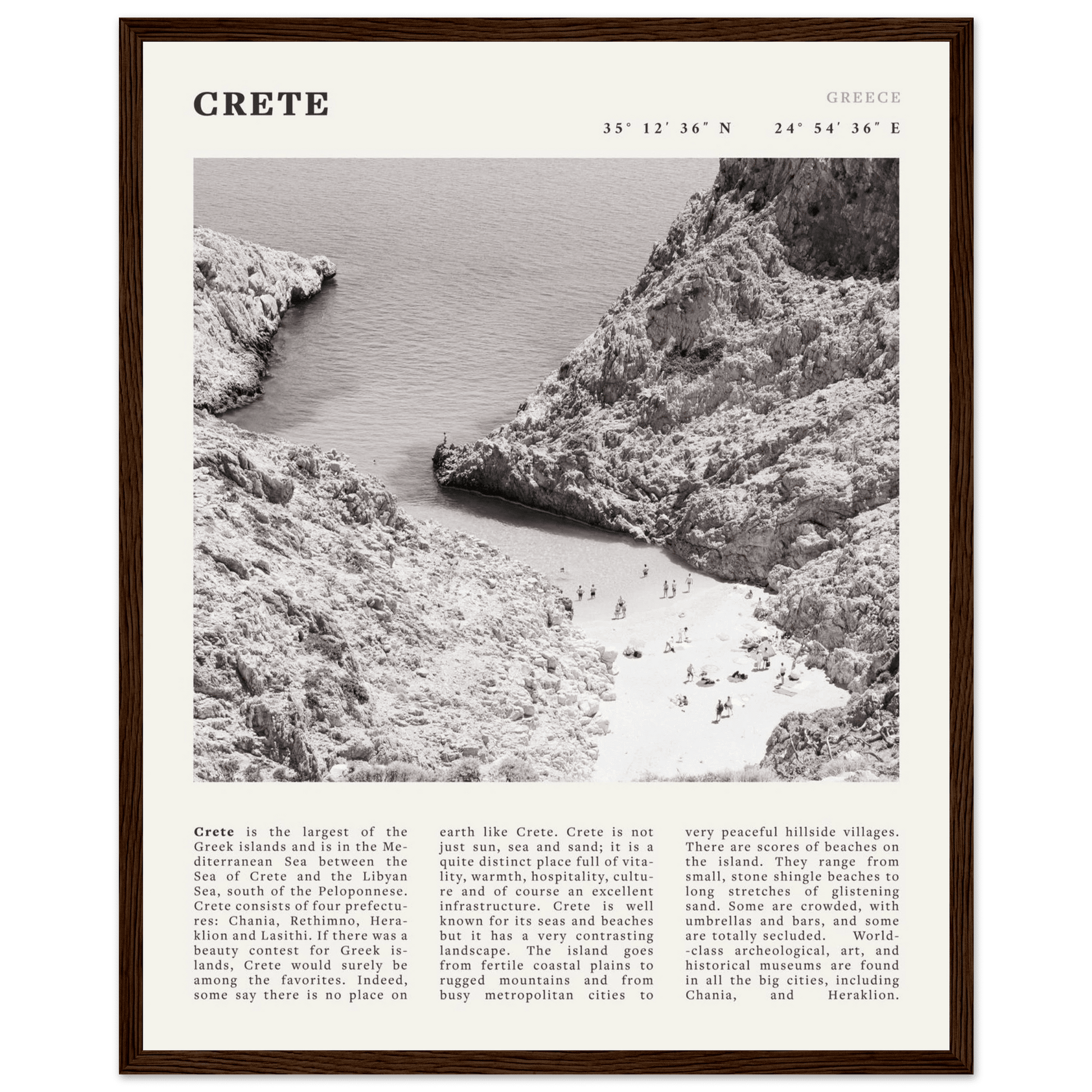 Crete Poster | Black & White Greece Beach Wall Art | Mediterranean Travel Print - Evergreen Posters
