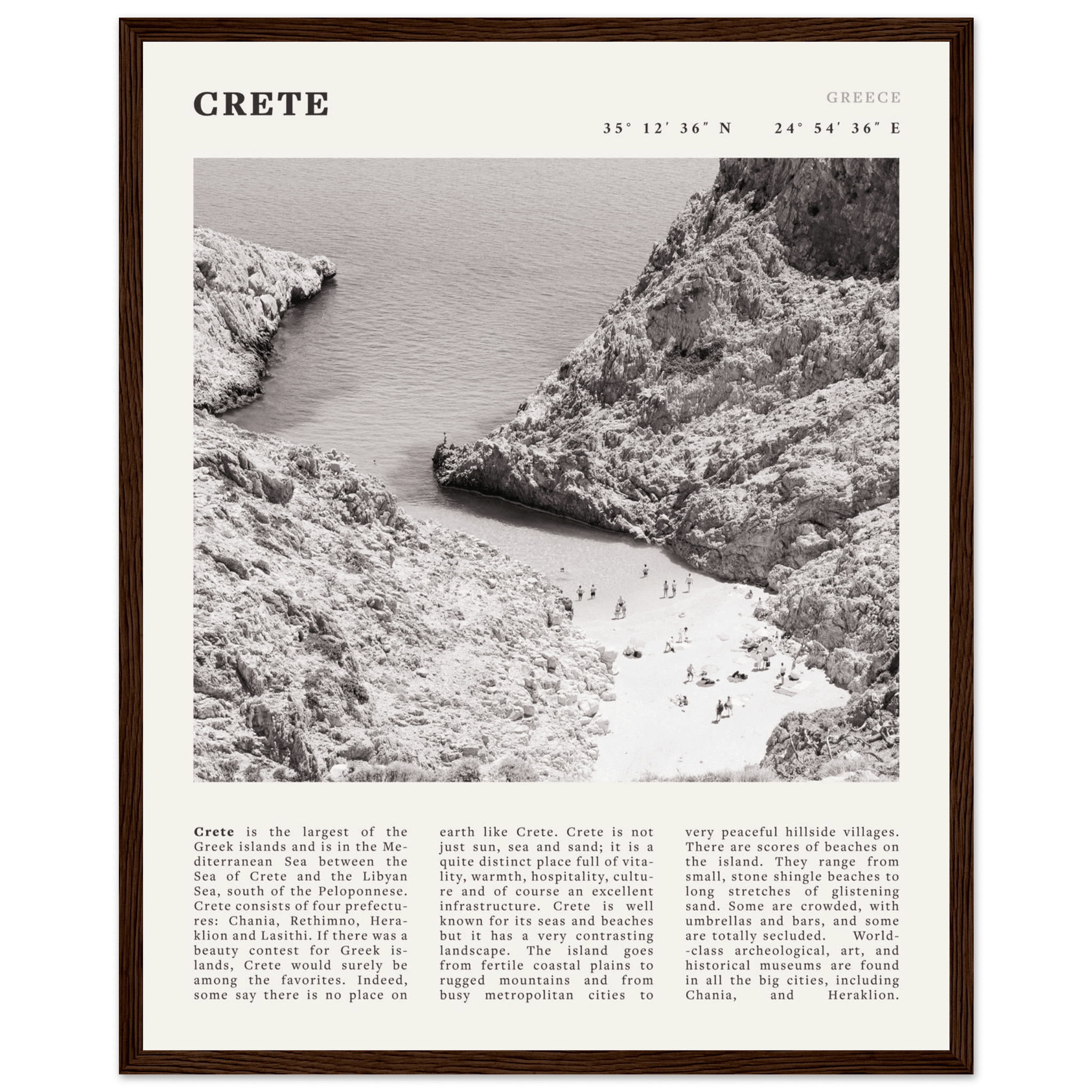 Crete Poster | Black & White Greece Beach Wall Art | Mediterranean Travel Print - Evergreen Posters