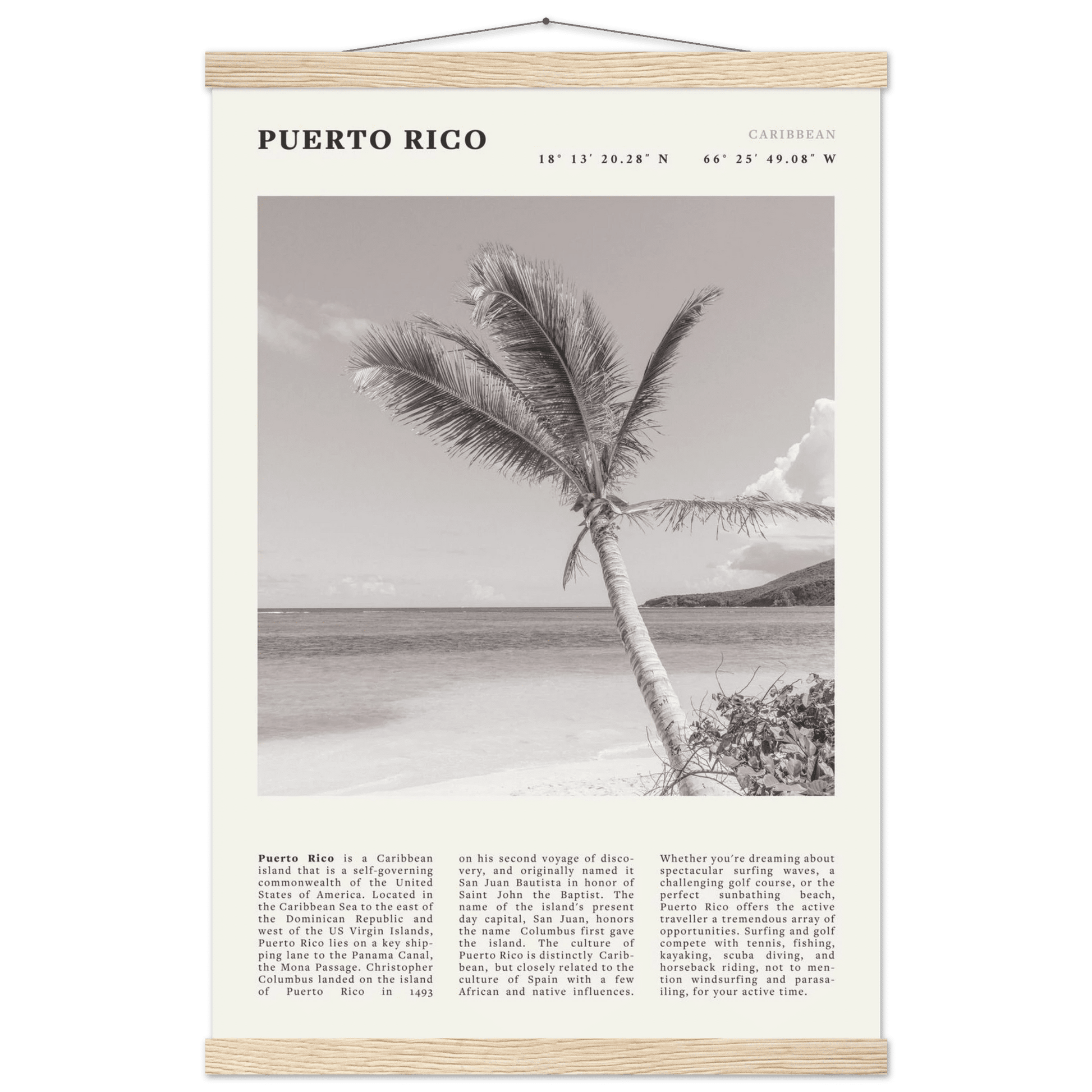 Puerto Rico Poster Black and White – Vintage Caribbean Palm Beach Print (Digital & Printed Options) - Evergreen Posters