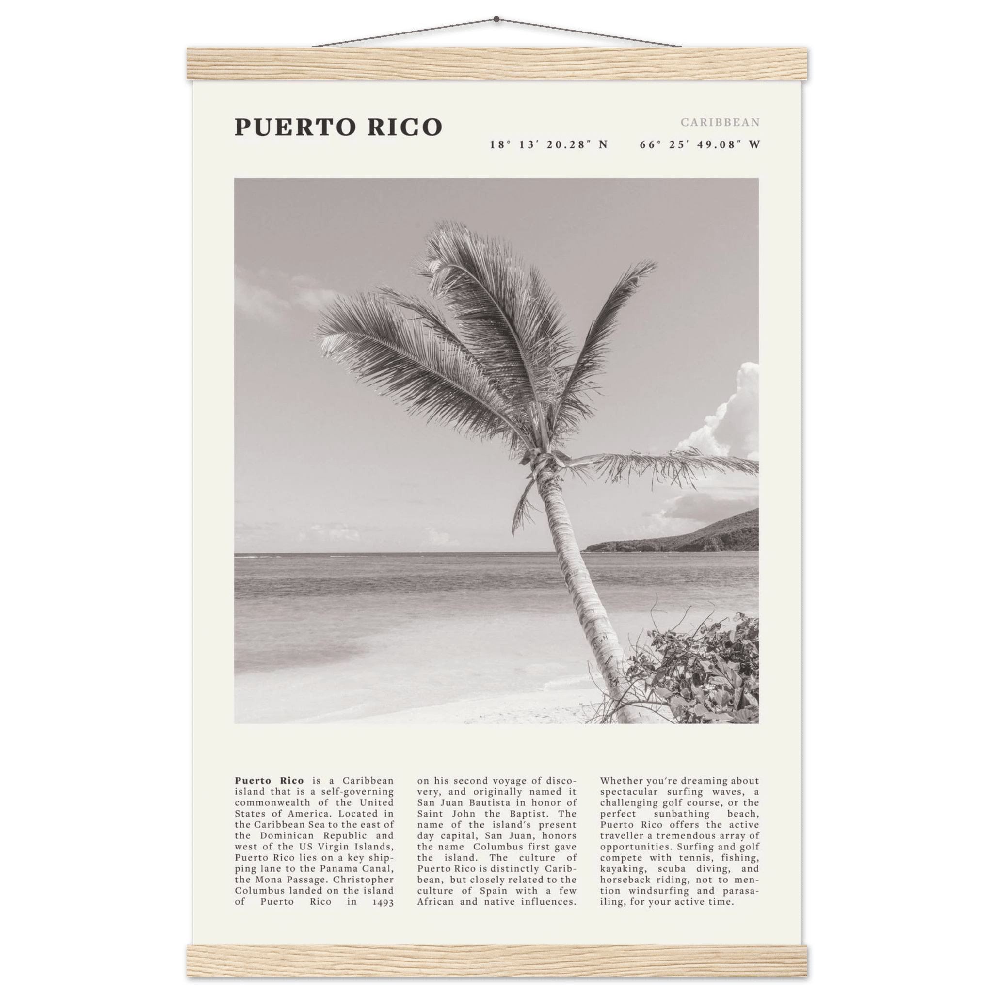 Puerto Rico Poster Black and White – Vintage Caribbean Palm Beach Print (Digital & Printed Options) - Evergreen Posters