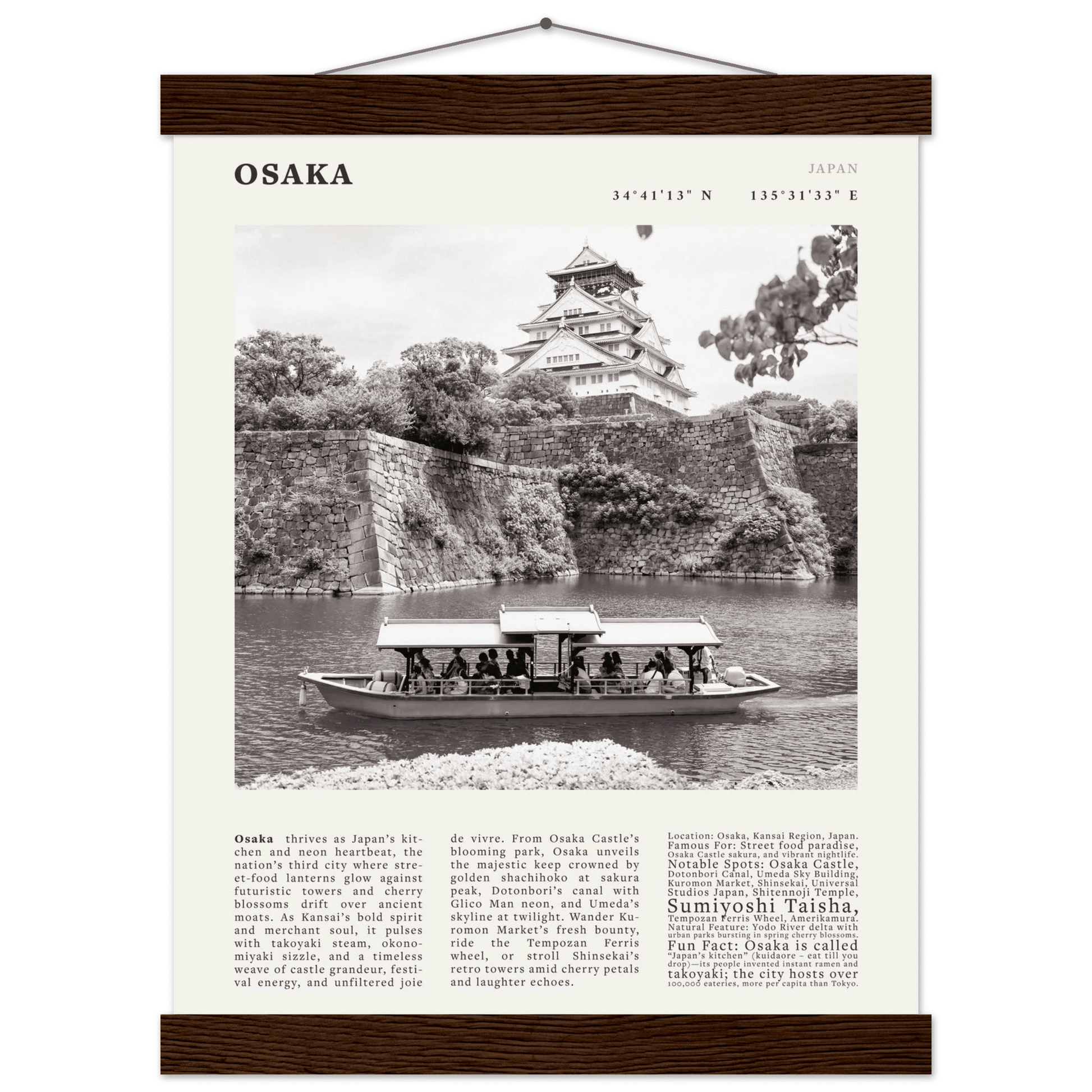 Osaka Poster Black and White – Vintage Osaka Castle Cherry Blossom Print (Digital & Printed Options) - Evergreen Posters