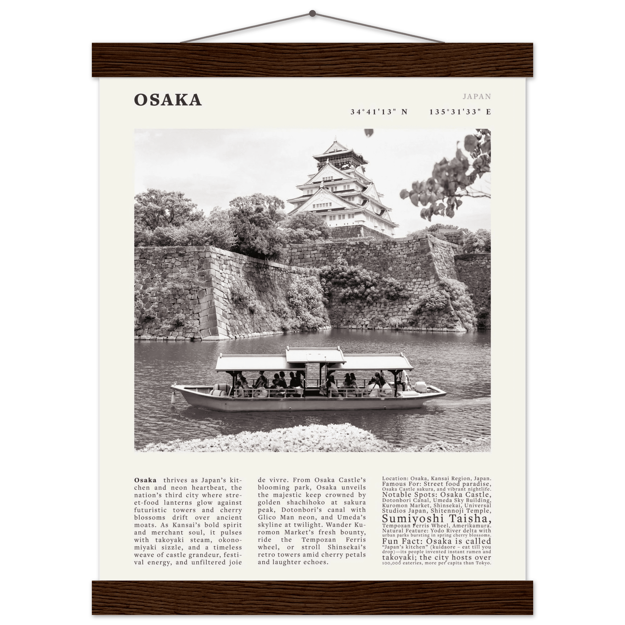 Osaka Poster Black and White – Vintage Osaka Castle Cherry Blossom Print (Digital & Printed Options) - Evergreen Posters