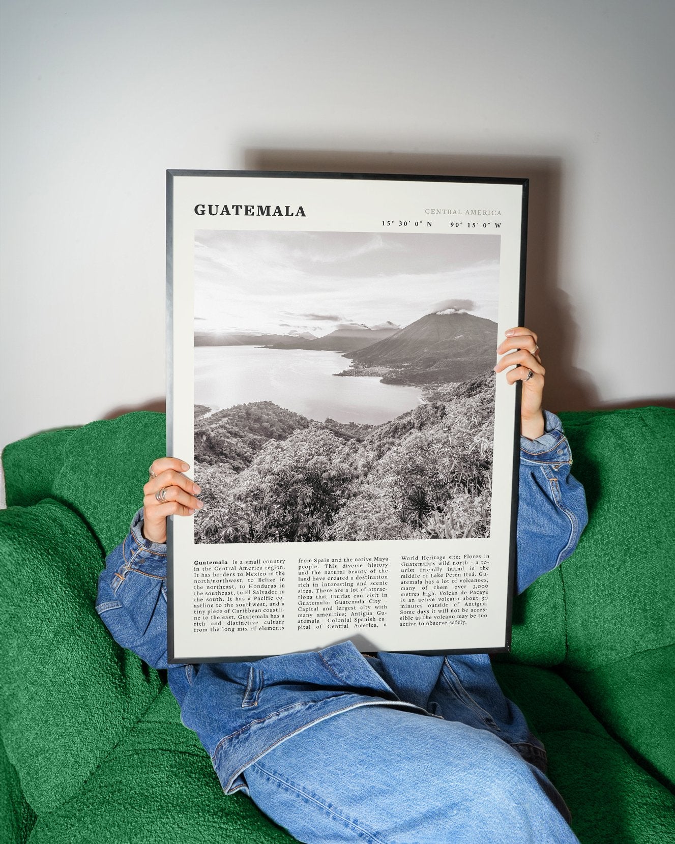 Guatemala Poster | Black & White Lake Atitlan Wall Art | Central America Travel Print - Evergreen Posters