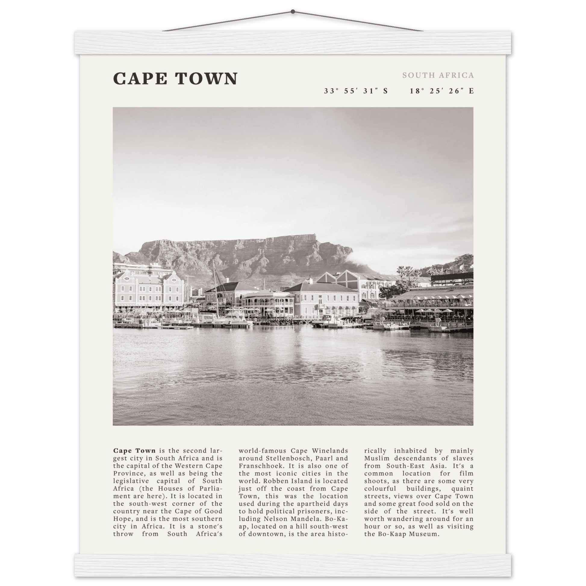 Cape Town Poster | Black & White Table Mountain Wall Art | South Africa Travel Print - Evergreen Posters