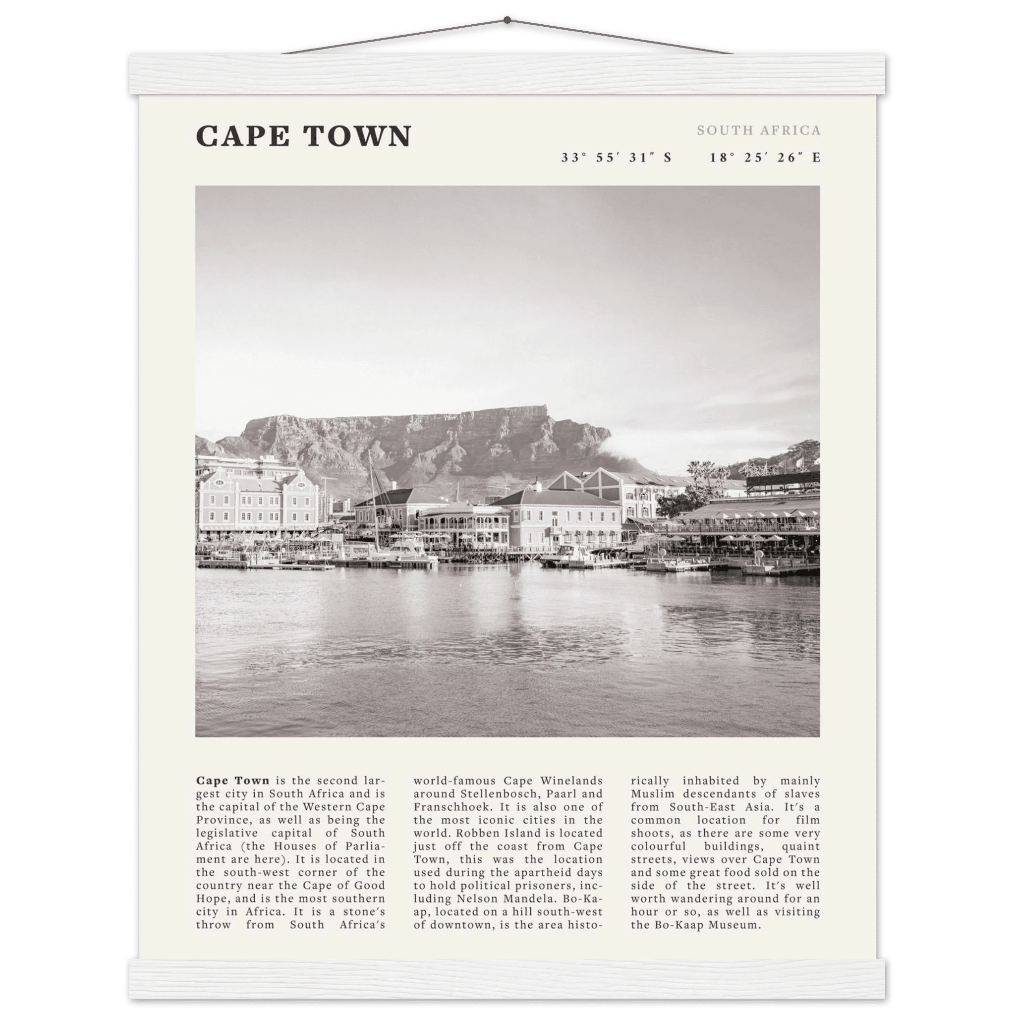 Cape Town Poster | Black & White Table Mountain Wall Art | South Africa Travel Print - Evergreen Posters