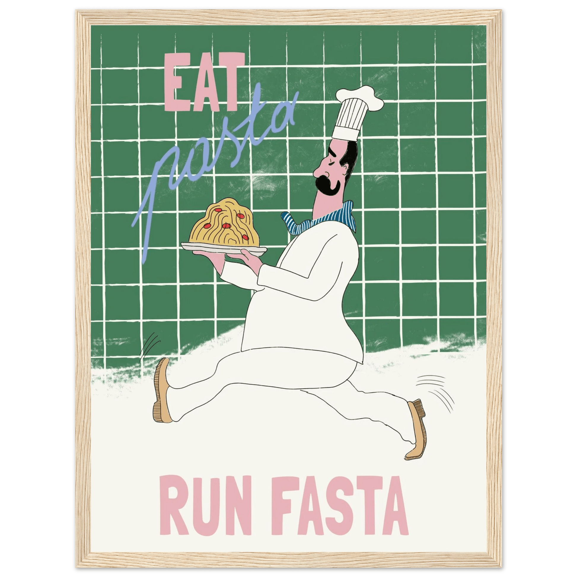 Eat Pasta Run Fasta Poster – Playful Kitchen Wall Art Print (Green Edition) - Evergreen Posters