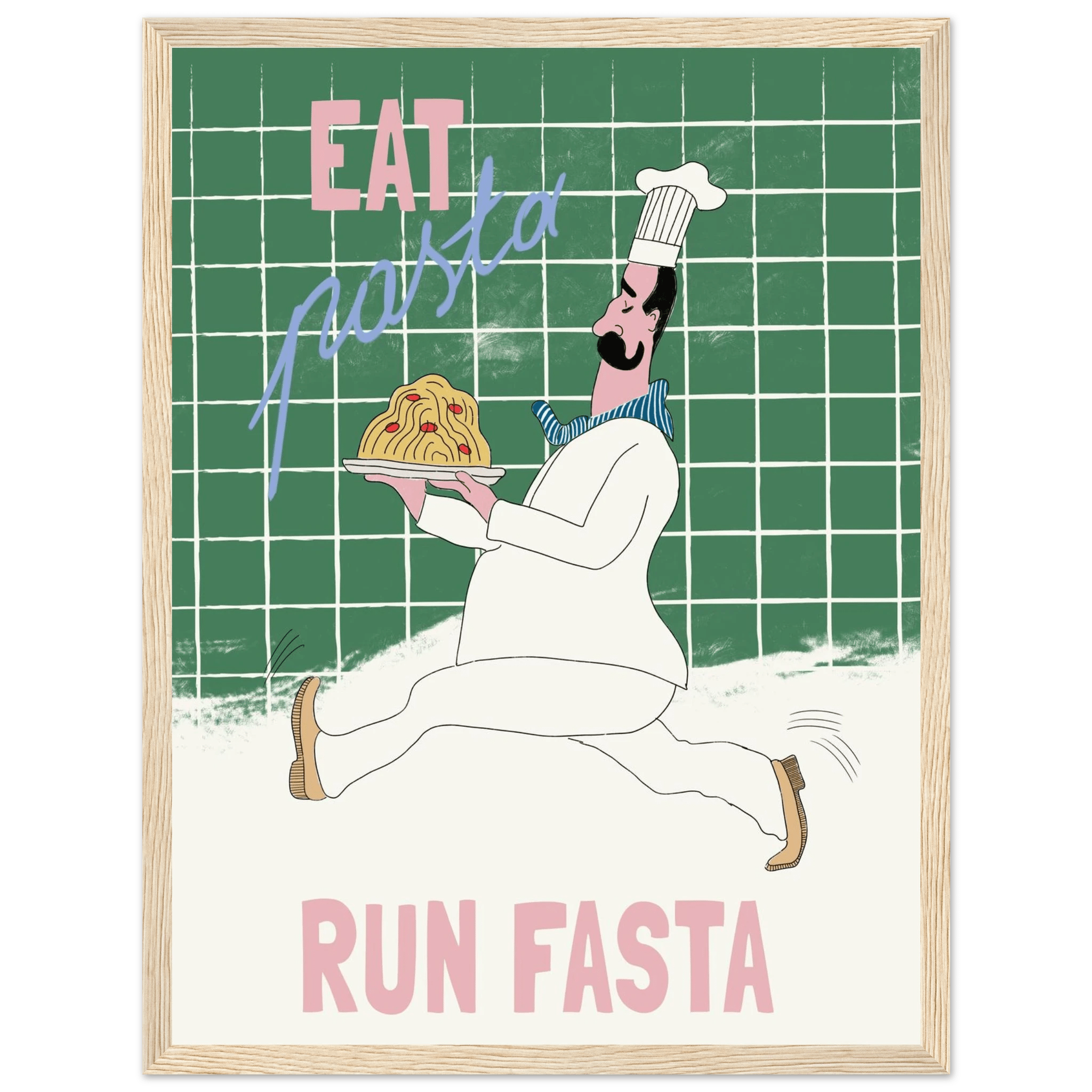 Eat Pasta Run Fasta Poster – Playful Kitchen Wall Art Print (Green Edition) - Evergreen Posters