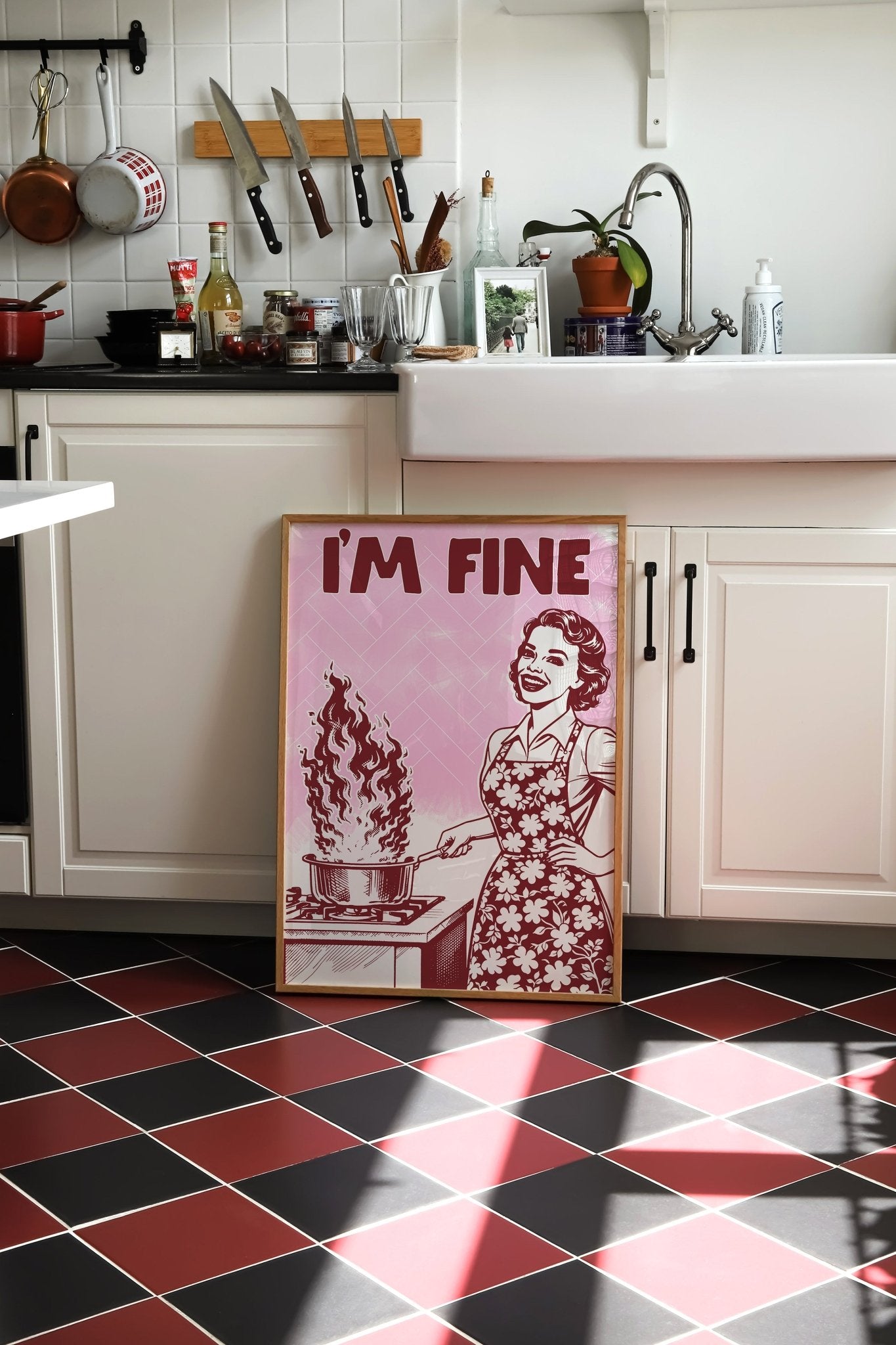 I'm Fine Poster – Funny Retro Pink Kitchen Wall Art Print (Digital & Printed Options) - Evergreen Posters