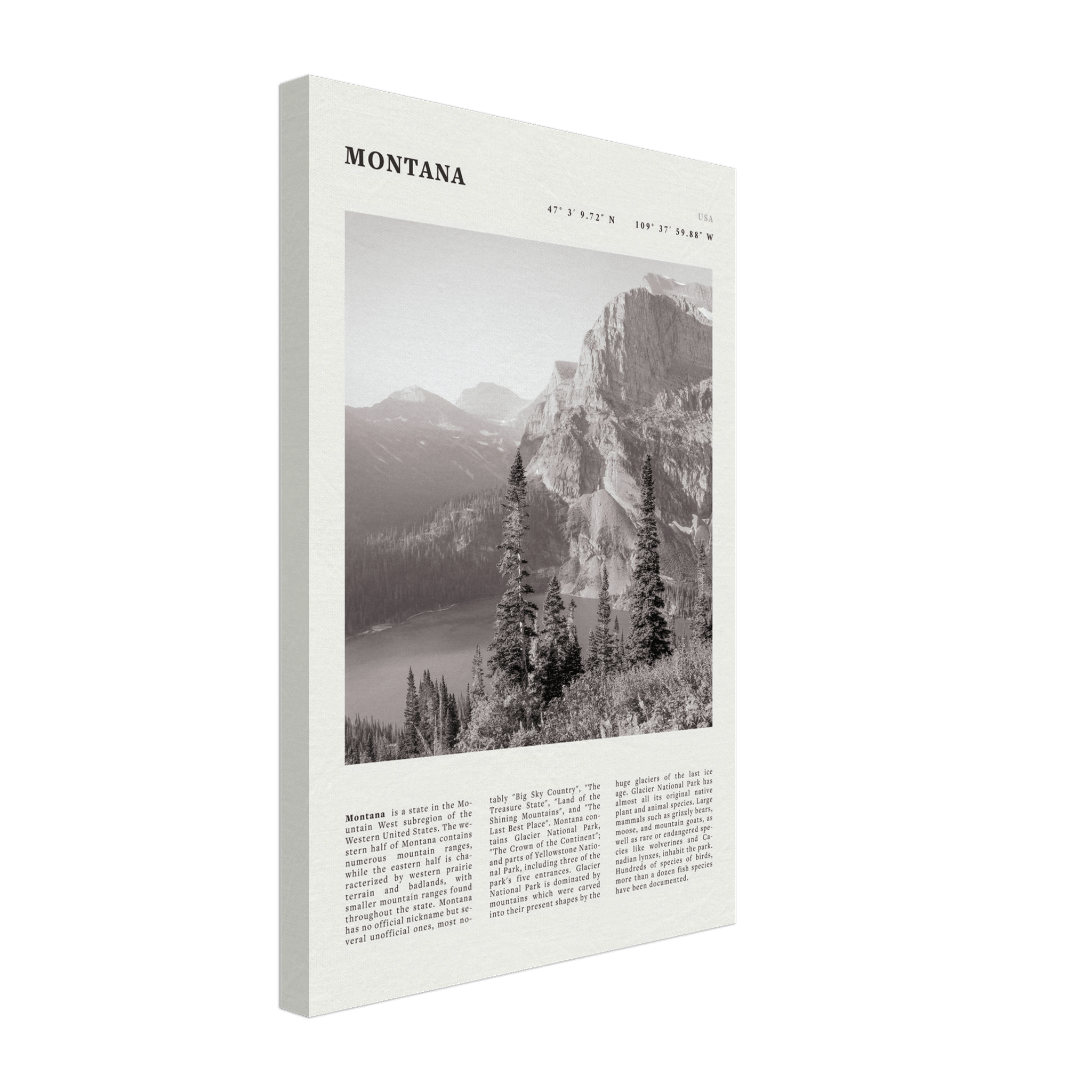 Montana Poster | Black & White Glacier National Park Wall Art | Nature Travel Print - Evergreen Posters