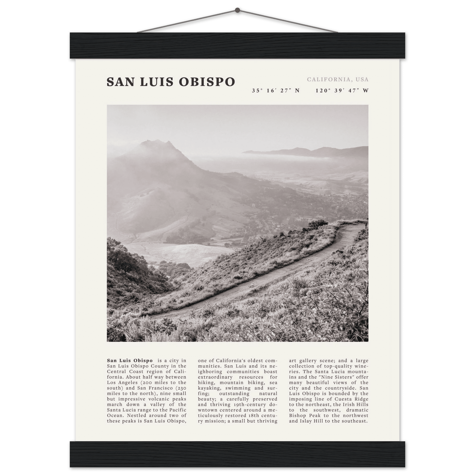 San Luis Obispo Poster | Black & White California Wall Art | SLO Travel Print - Evergreen Posters