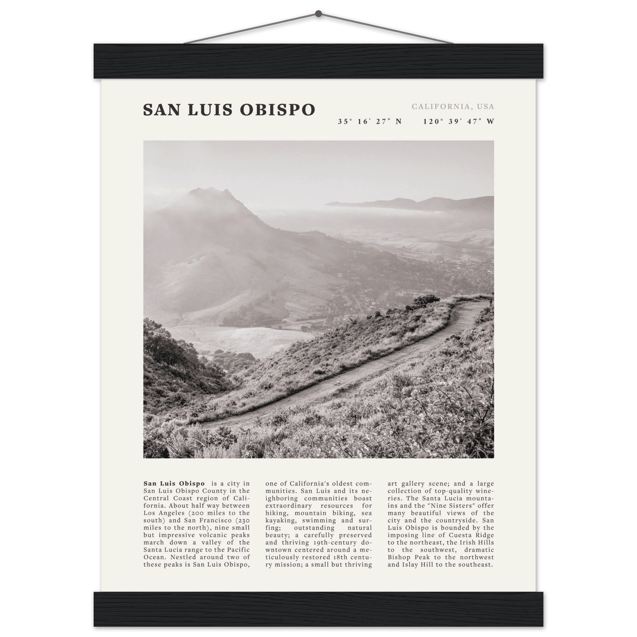 San Luis Obispo Poster | Black & White California Wall Art | SLO Travel Print - Evergreen Posters