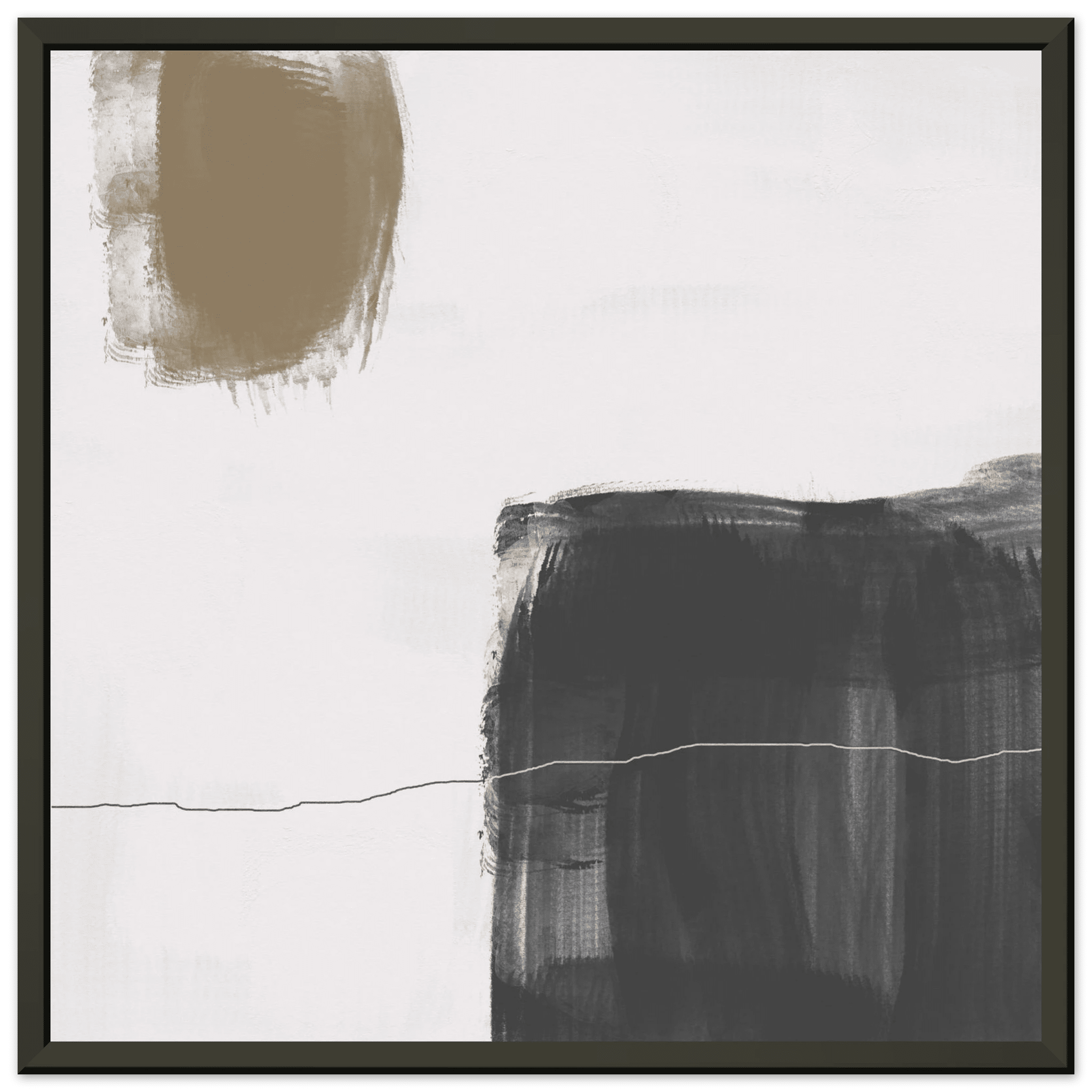 Olive & Black Brushstroke Abstract Poster | Minimalist Square Wall Art | Modern Decor - Evergreen Posters