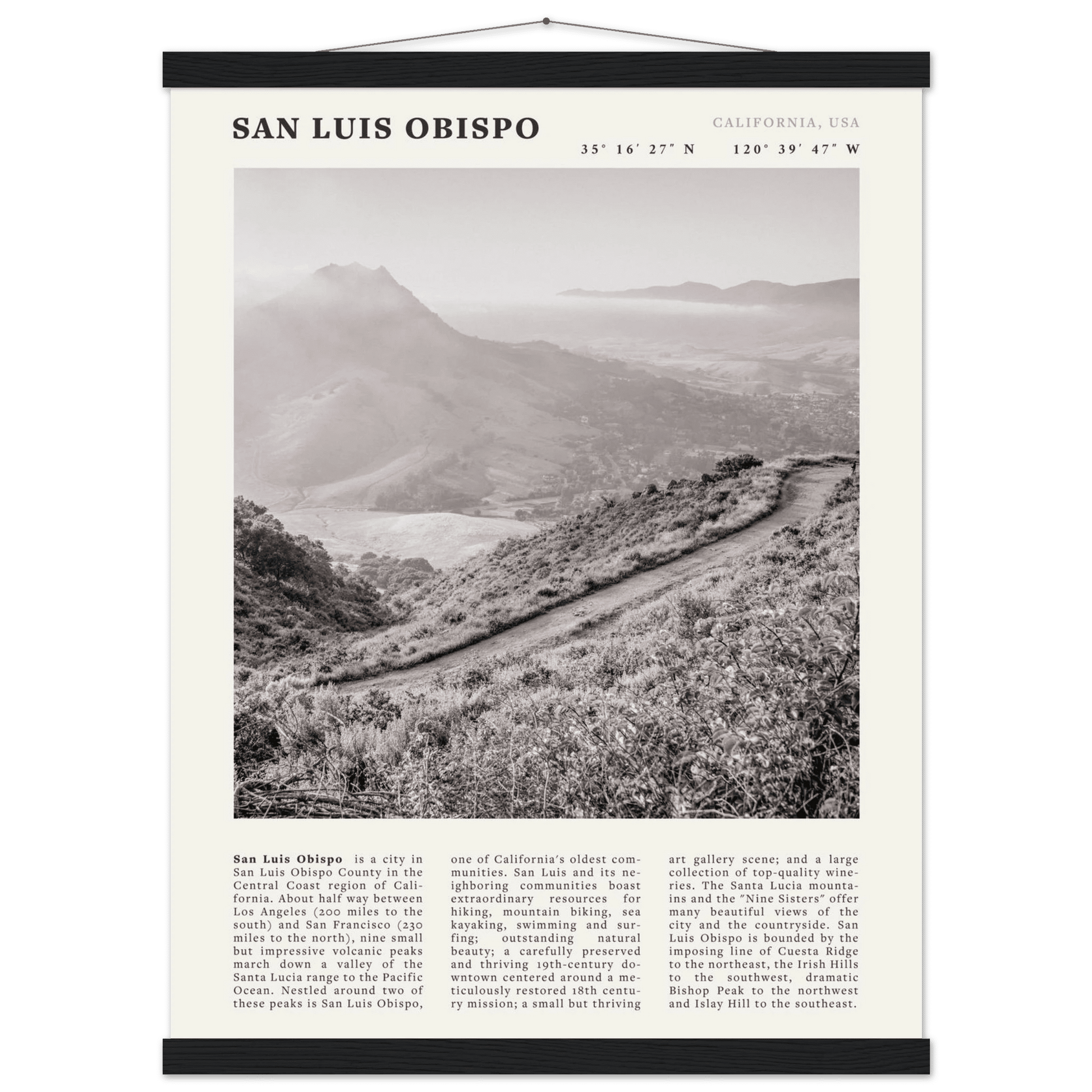 San Luis Obispo Poster | Black & White California Wall Art | SLO Travel Print - Evergreen Posters