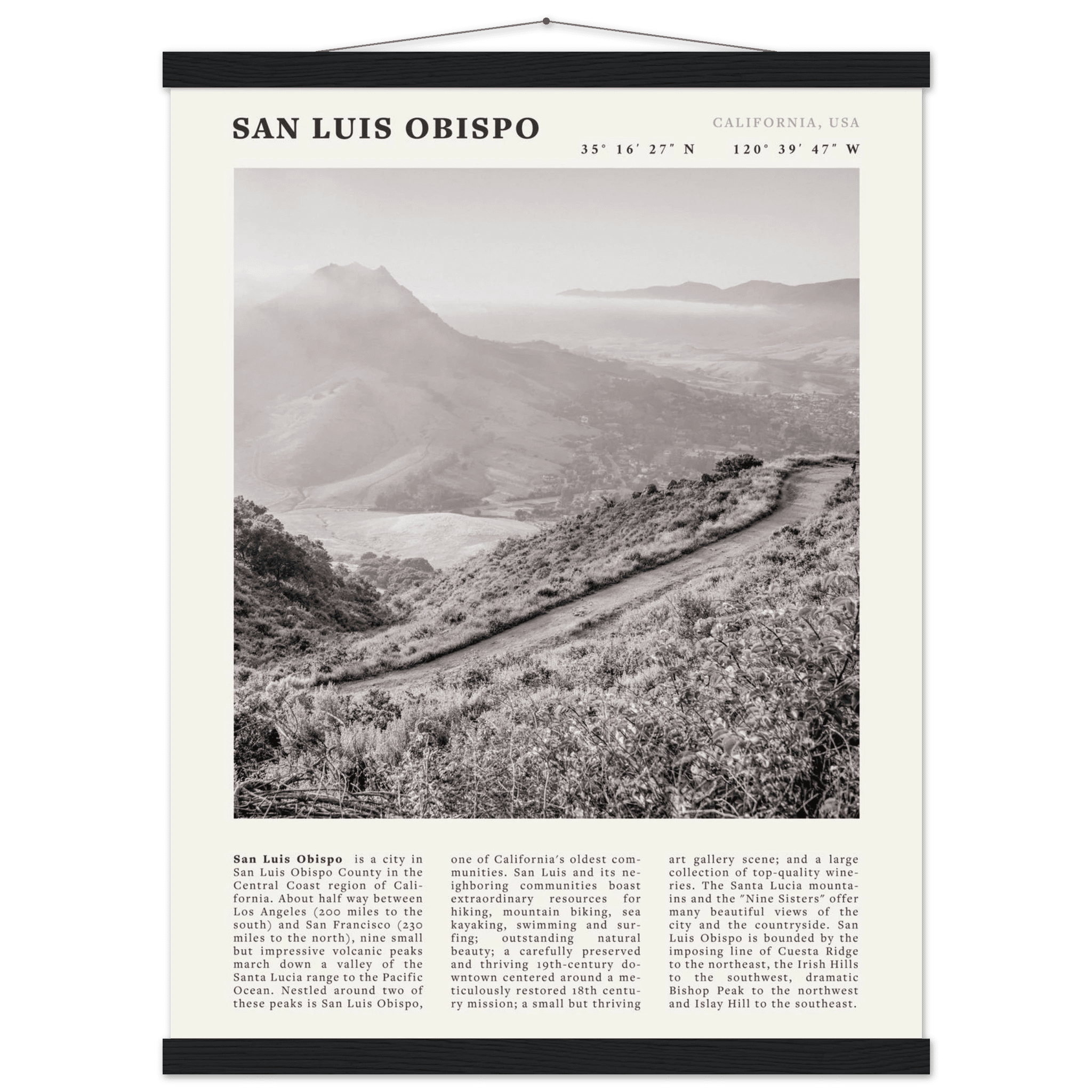 San Luis Obispo Poster | Black & White California Wall Art | SLO Travel Print - Evergreen Posters