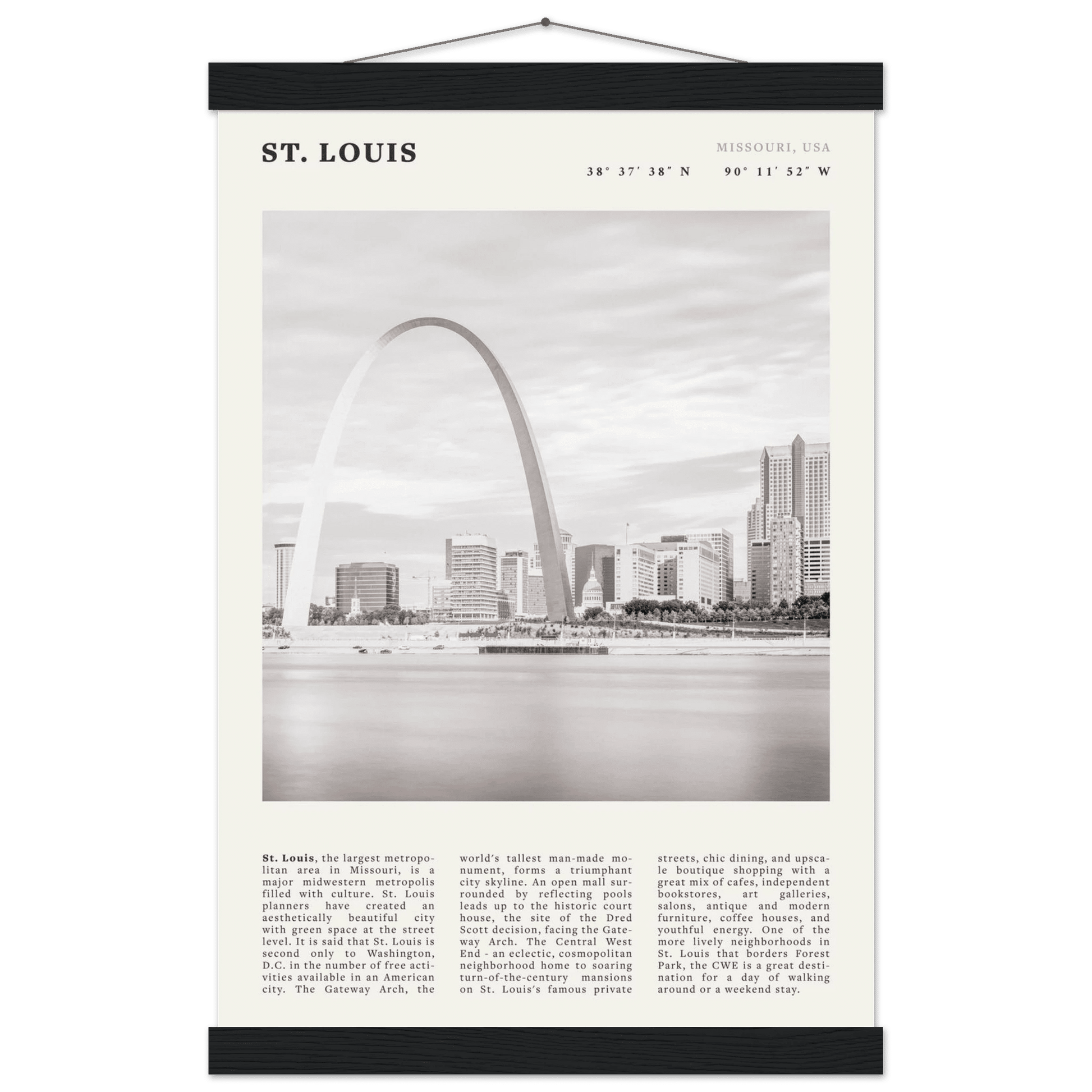 St. Louis Poster | Black & White Gateway Arch Wall Art | Missouri Travel Print - Evergreen Posters