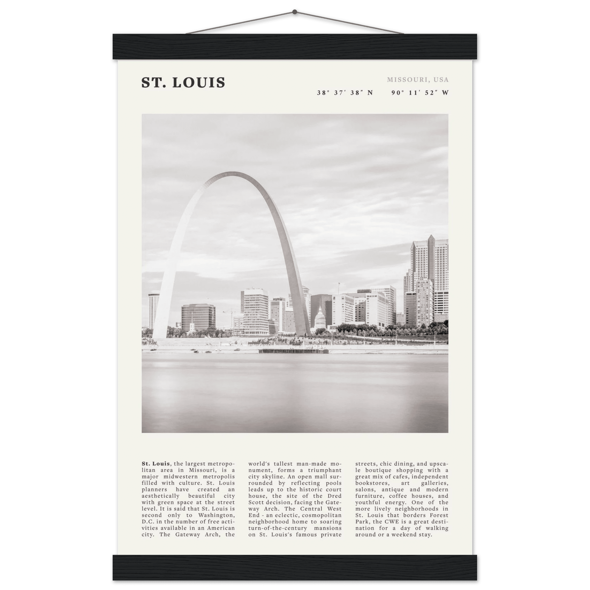 St. Louis Poster | Black & White Gateway Arch Wall Art | Missouri Travel Print - Evergreen Posters