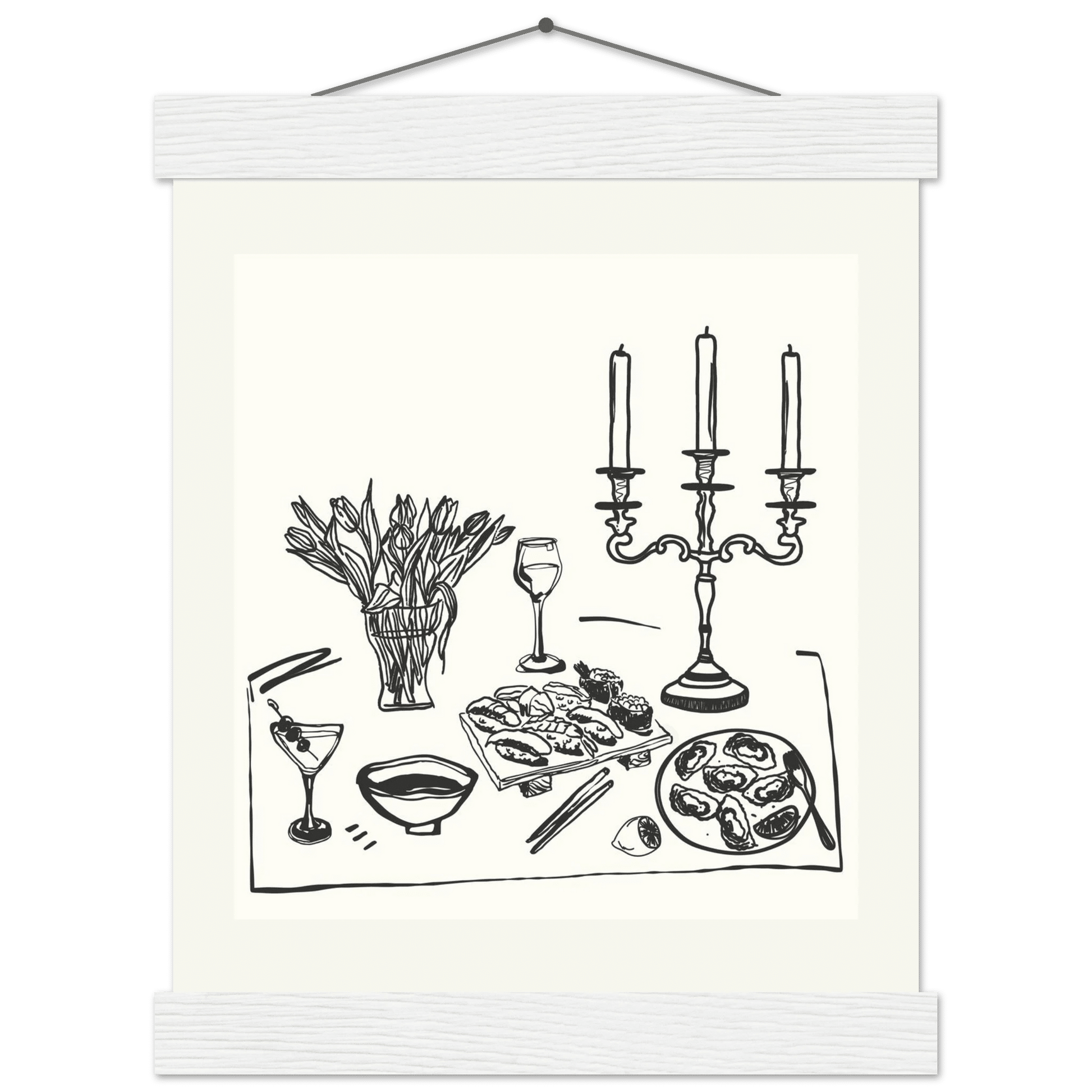 Fine Dining Table Print | Black Line Art Kitchen Wall Art | Elegant Dining Room Poster - Evergreen Posters