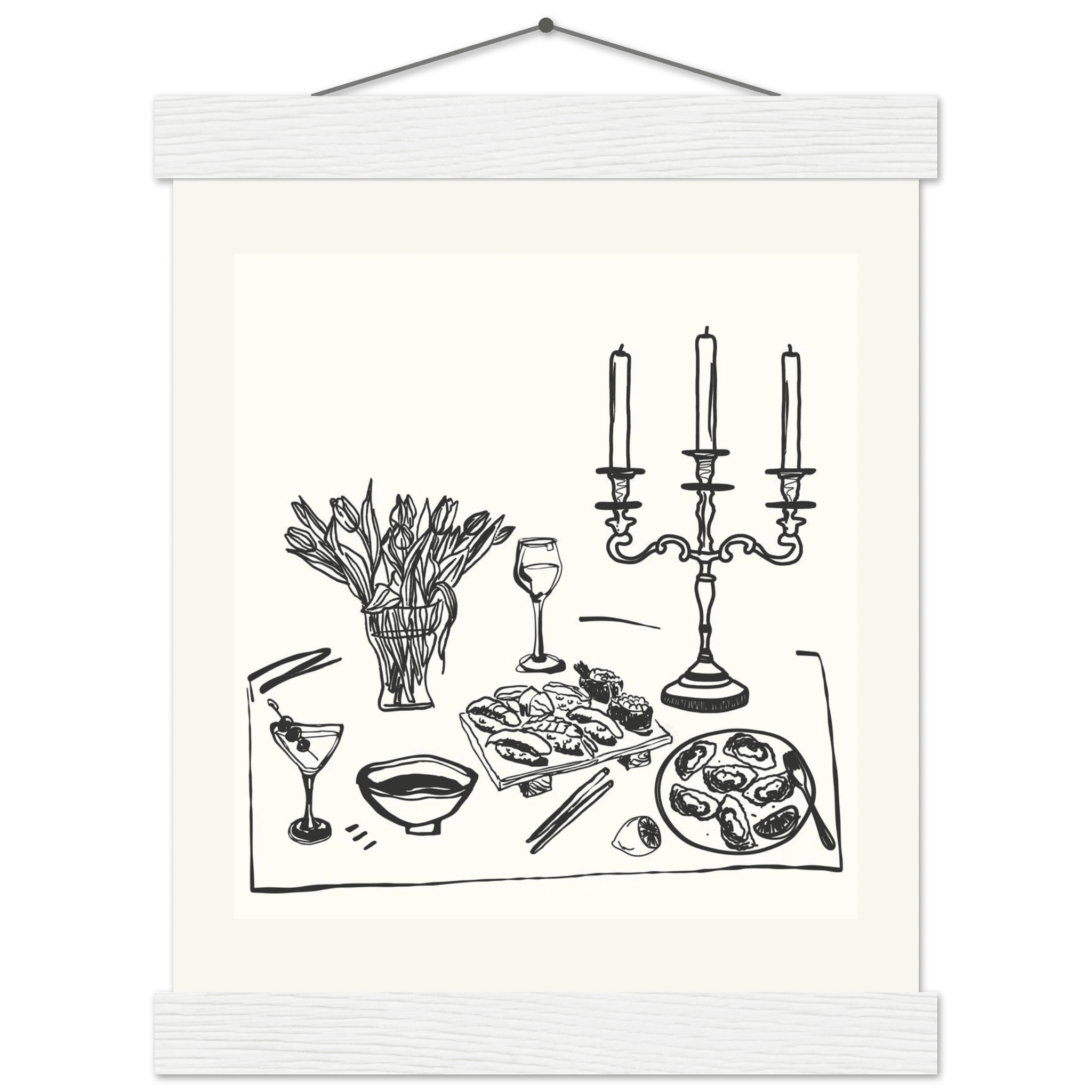Fine Dining Table Print | Black Line Art Kitchen Wall Art | Elegant Dining Room Poster - Evergreen Posters