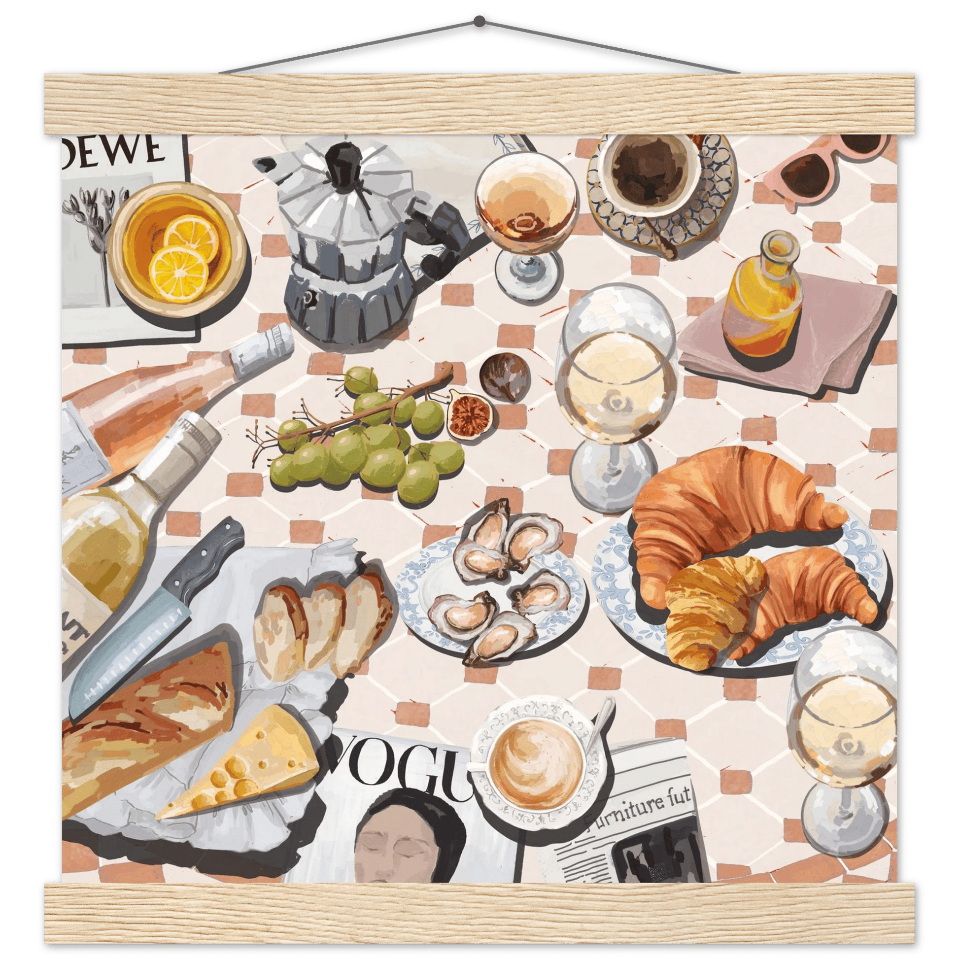 French Brunch Poster | Kitchen Decor Food Wall Art | Croissant & Coffee Square Print - Evergreen Posters - 6