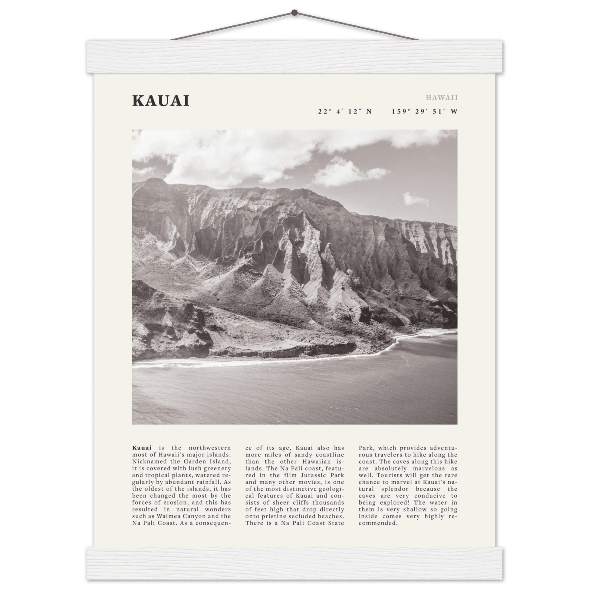 Kauai Poster | Black & White Na Pali Coast Wall Art | Hawaii Travel Print Decor - Evergreen Posters