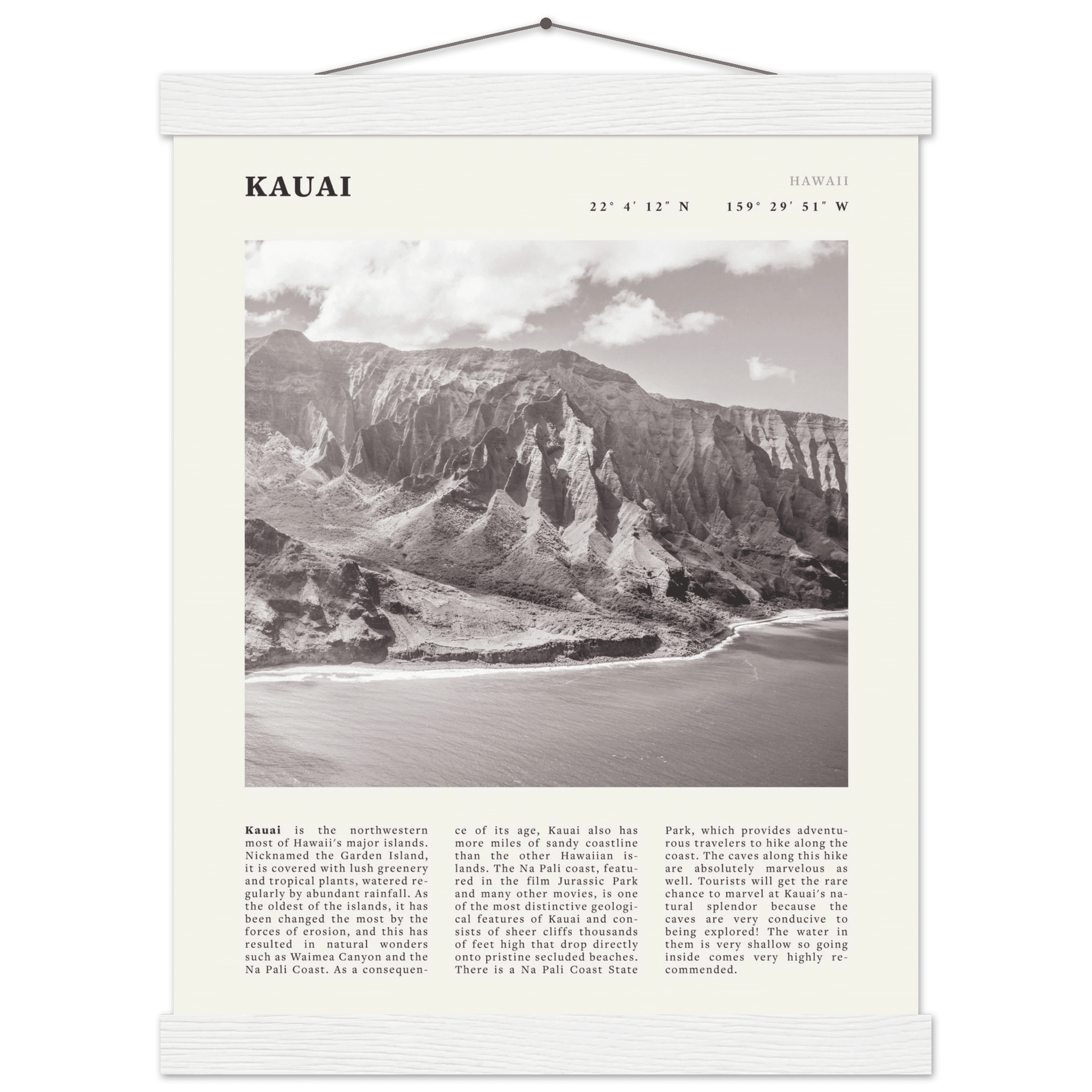 Kauai Poster | Black & White Na Pali Coast Wall Art | Hawaii Travel Print Decor - Evergreen Posters