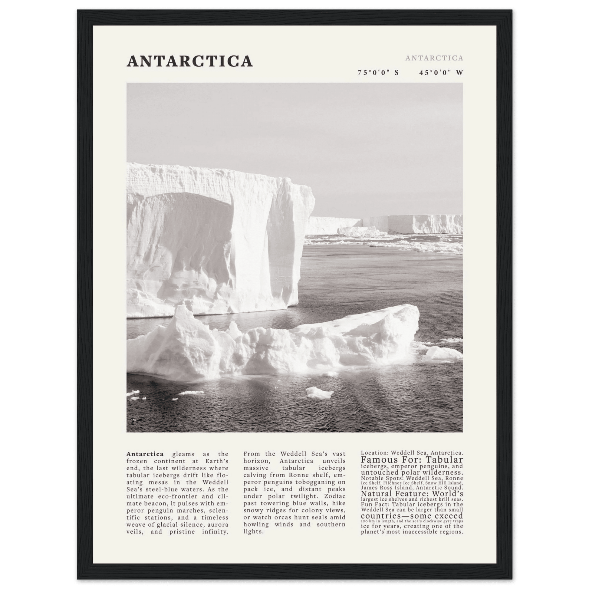 Antarctica Poster Black and White – Vintage Weddell Sea Iceberg Print (Digital & Printed Options) - Evergreen Posters