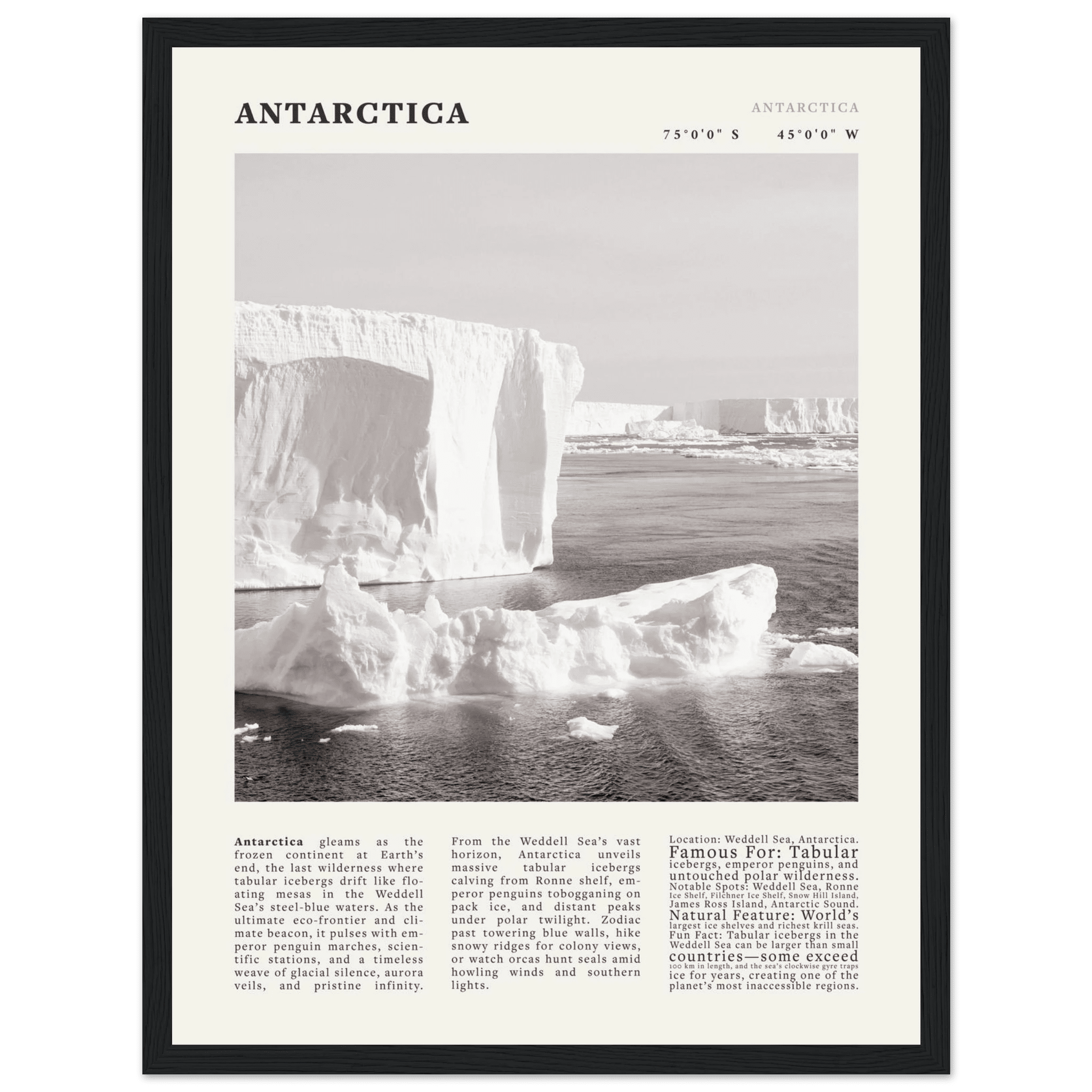 Antarctica Poster Black and White – Vintage Weddell Sea Iceberg Print (Digital & Printed Options) - Evergreen Posters
