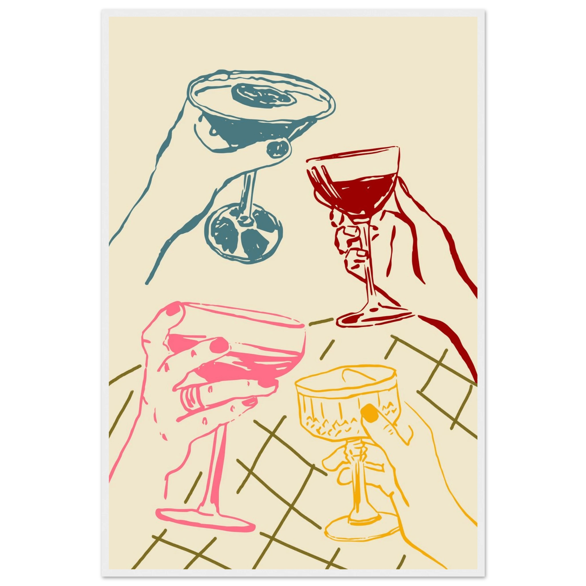 Cheers Print | Colourful Cocktail Glasses Wall Art | Kitchen Bar Poster - Evergreen Posters