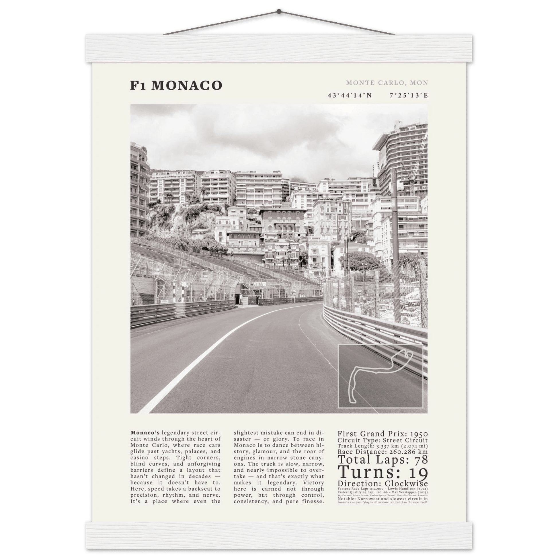F1 Monaco Poster Black and White – Vintage Monte Carlo Street Circuit Print (Digital & Printed Options) - Evergreen Posters