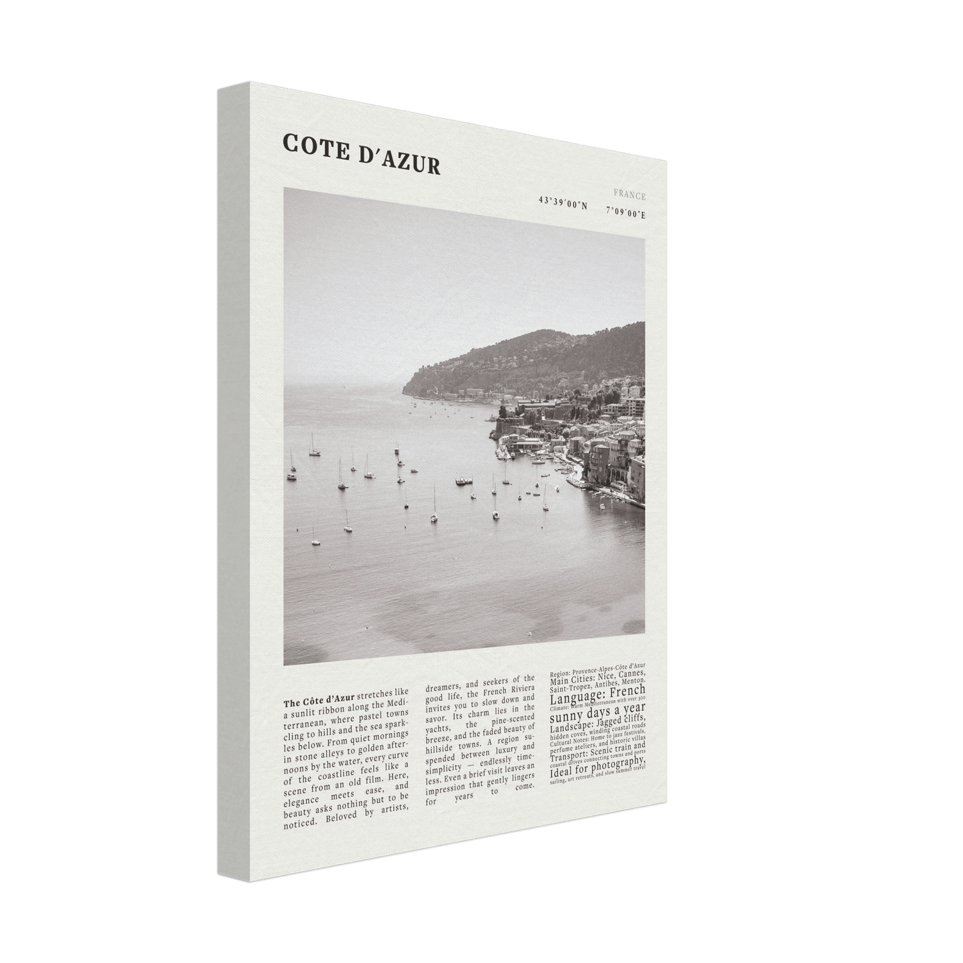 Côte d'Azur Poster Black and White – Vintage French Riviera Coast Print (Digital & Printed Options) - Evergreen Posters