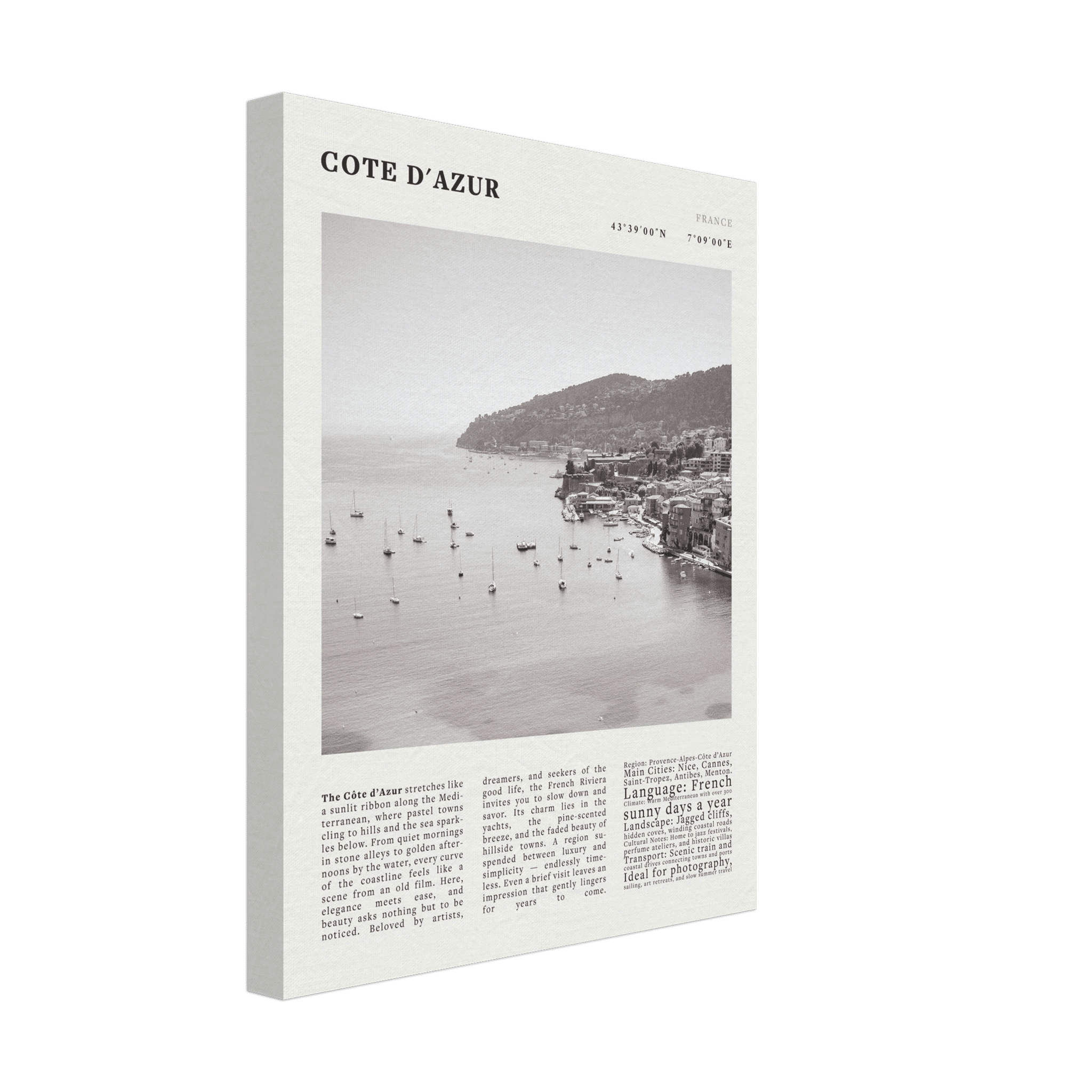 Côte d'Azur Poster Black and White – Vintage French Riviera Coast Print (Digital & Printed Options) - Evergreen Posters