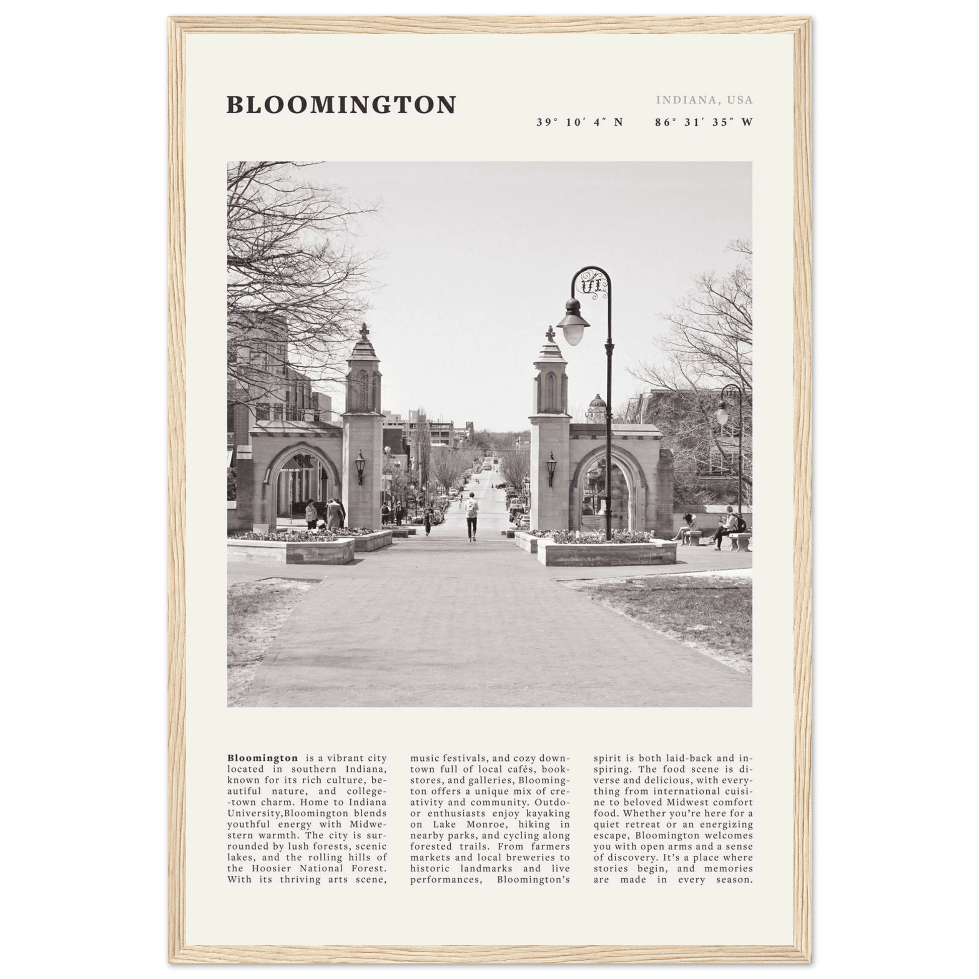 Bloomington Indiana Black and White Vintage Poster - Evergreen Posters