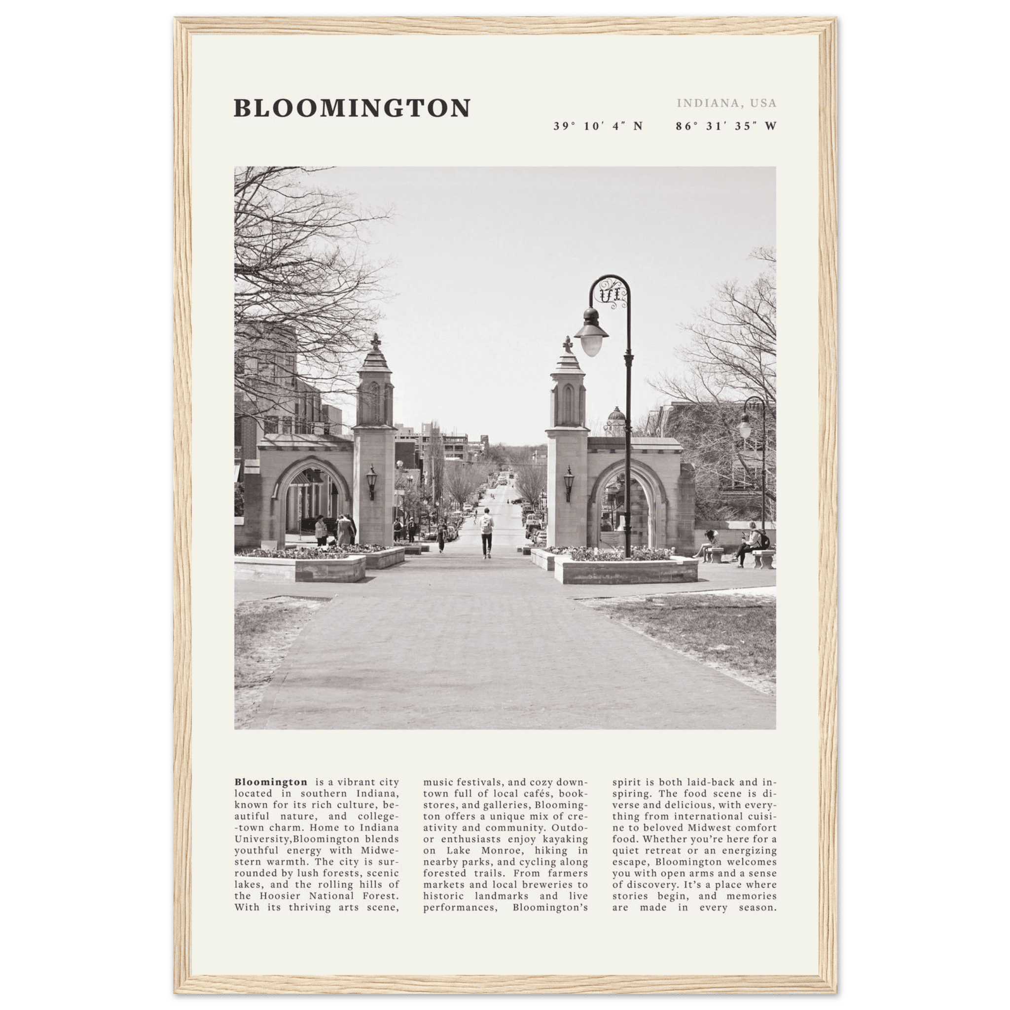 Bloomington Indiana Black and White Vintage Poster - Evergreen Posters