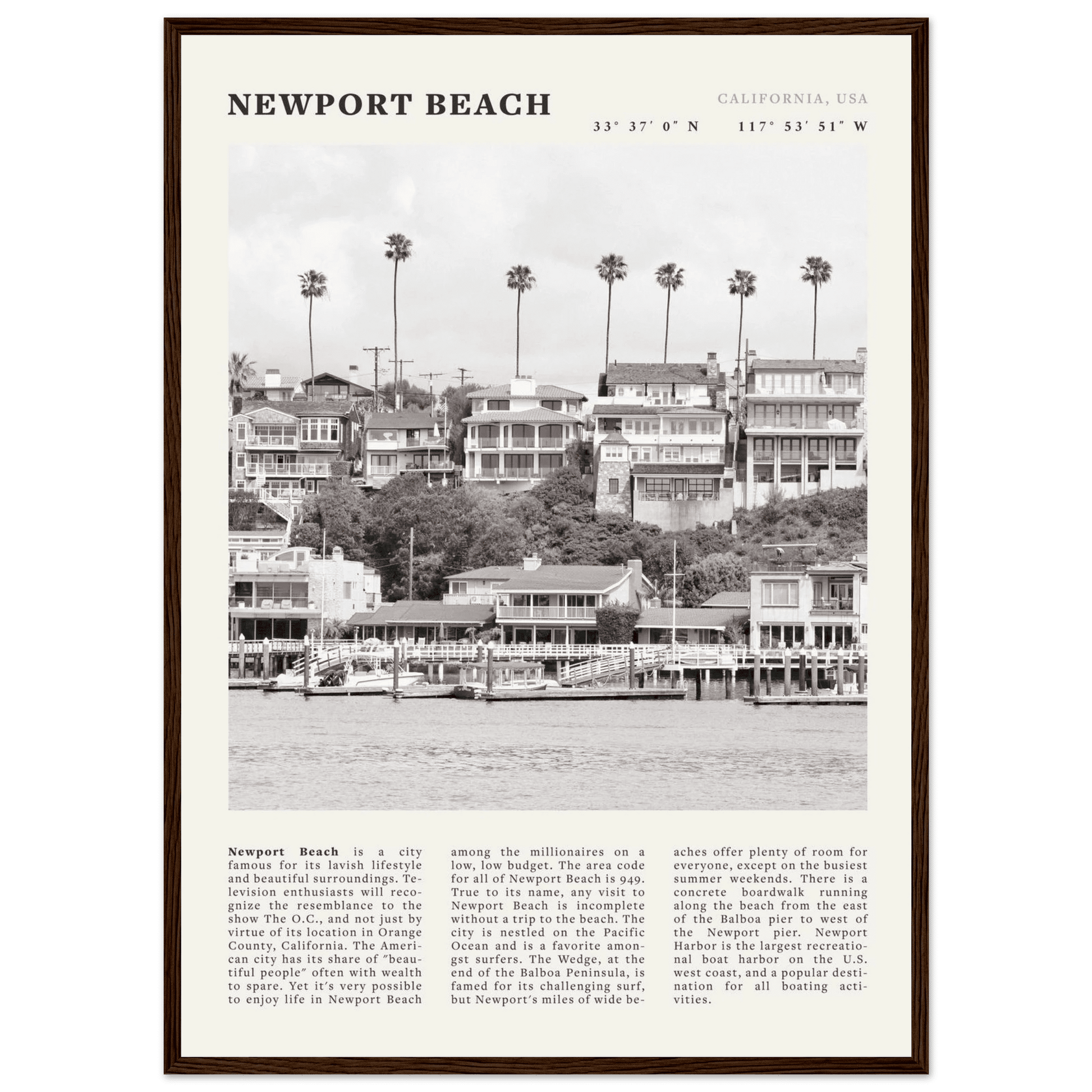 Newport Beach Poster | Black & White California Harbor Wall Art | Coastal Print - Evergreen Posters