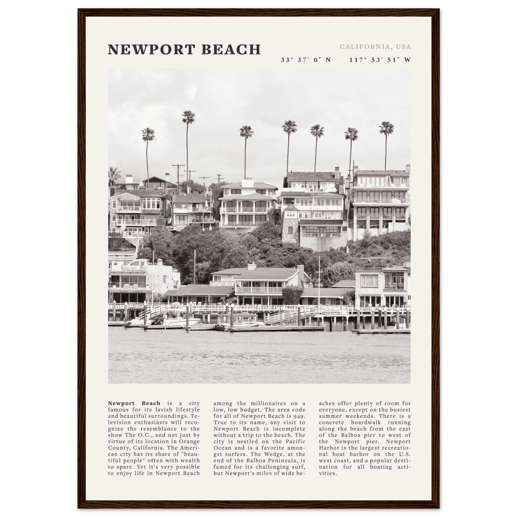 Newport Beach Poster | Black & White California Harbor Wall Art | Coastal Print - Evergreen Posters