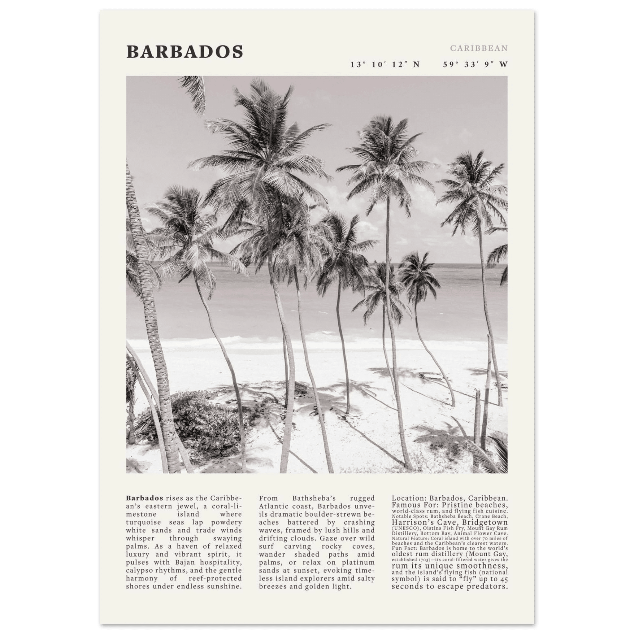 Barbados Poster Black and White – Vintage Caribbean Palm Beach Print (Digital & Printed Options) - Evergreen Posters