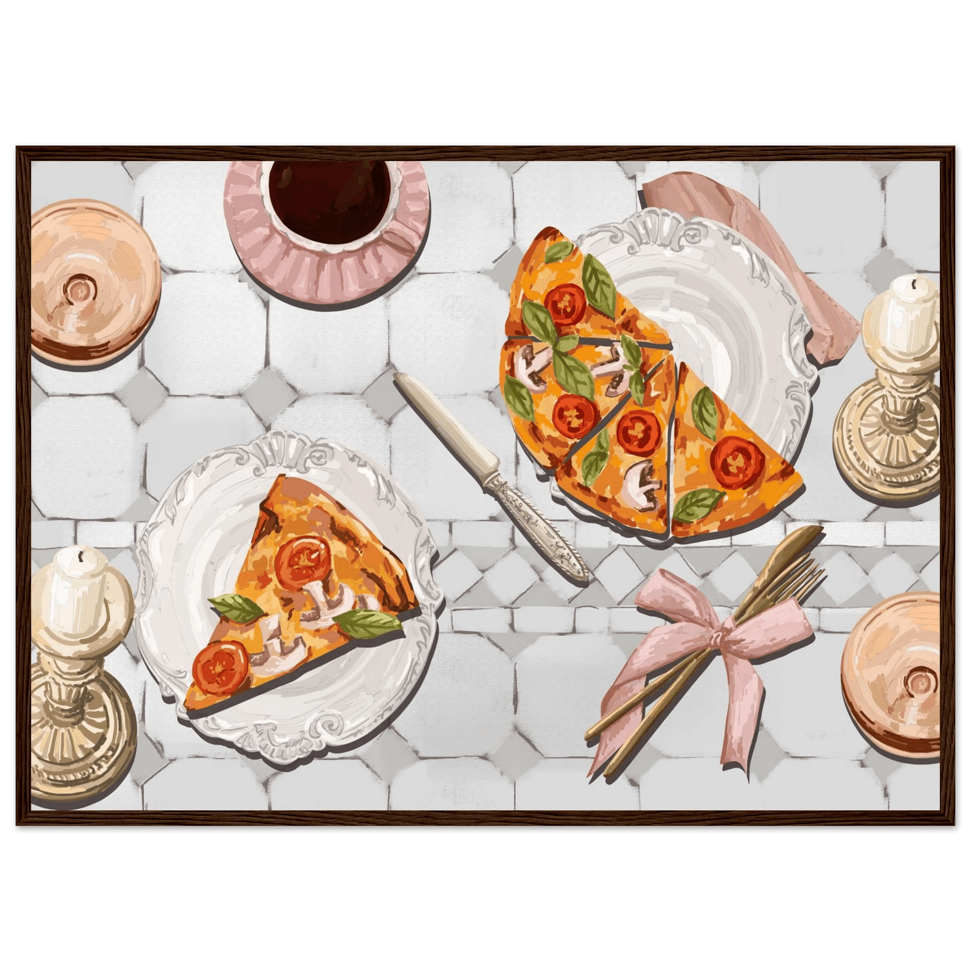 Pizza & Tea Kitchen Poster | Horizontal Food Wall Art | Italian Dining Room Print - Evergreen Posters