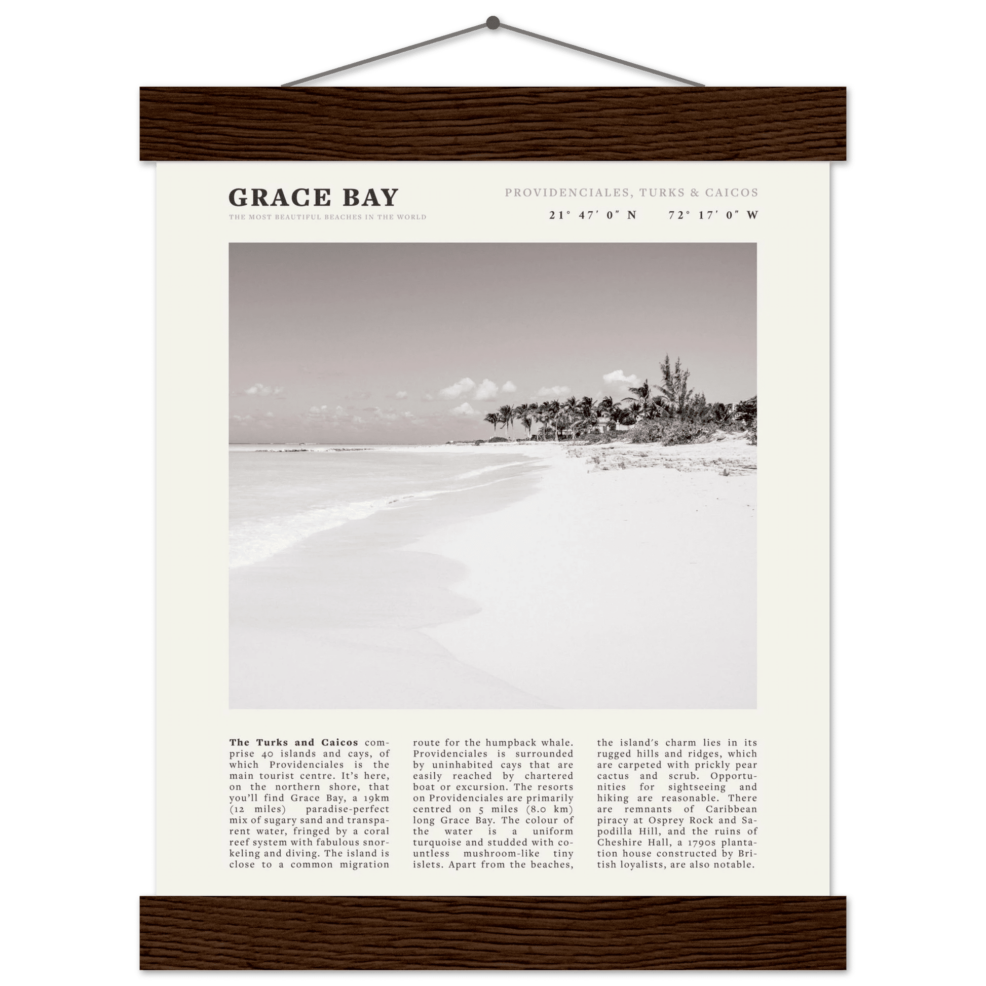 Grace Bay Poster | Black & White Turks & Caicos Wall Art | Caribbean Beach Print - Evergreen Posters