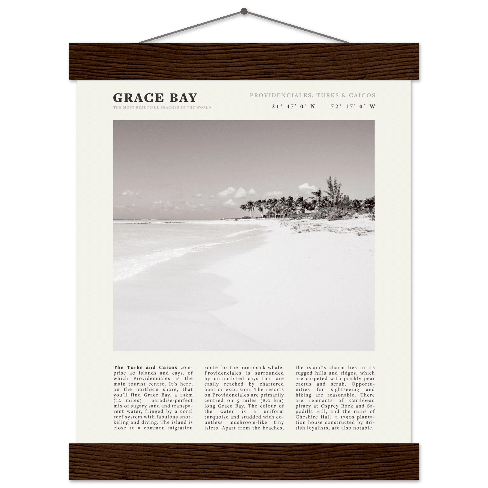 Grace Bay Poster | Black & White Turks & Caicos Wall Art | Caribbean Beach Print - Evergreen Posters
