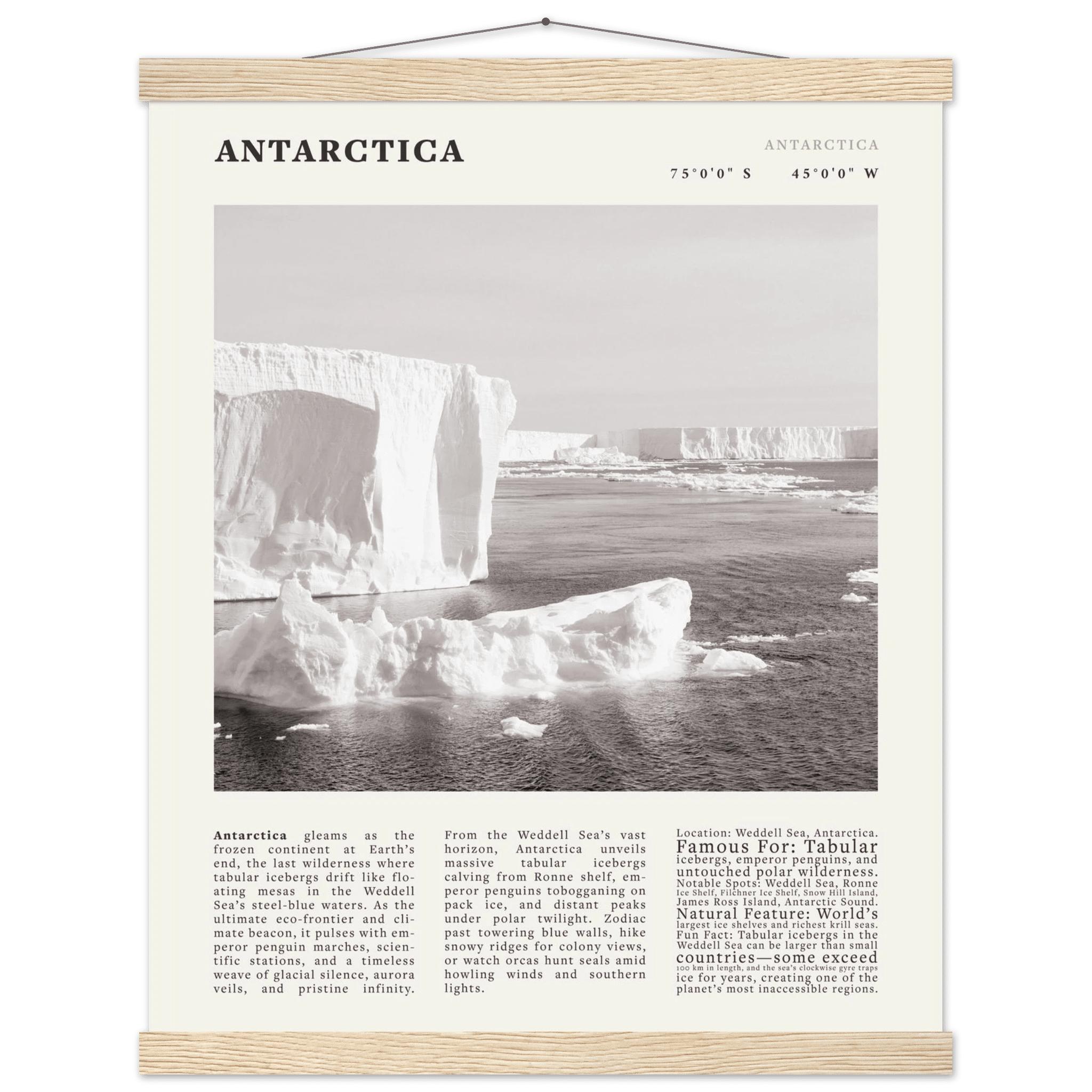 Antarctica Poster Black and White – Vintage Weddell Sea Iceberg Print (Digital & Printed Options) - Evergreen Posters